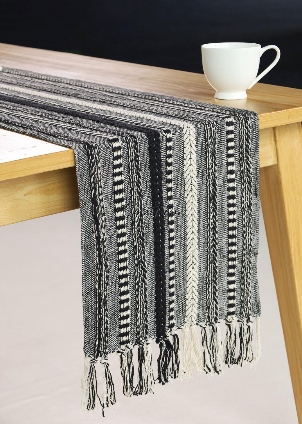 Farmhouse Black Braided Stripe Table Runner