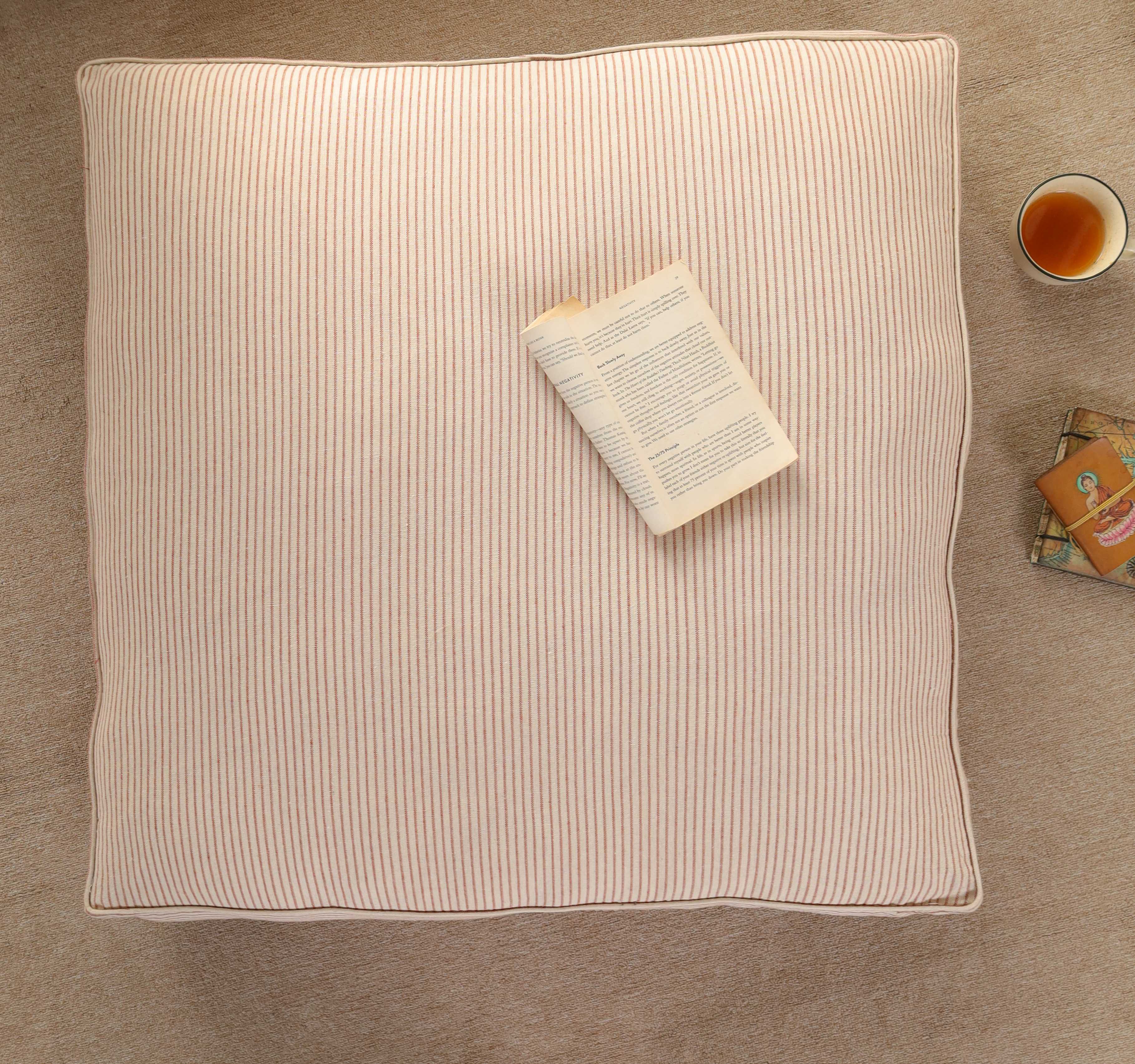 Earthy Sienna Pinstripe Floor Cushion – Premium Cotton Boho Seating & Meditation Pillow
