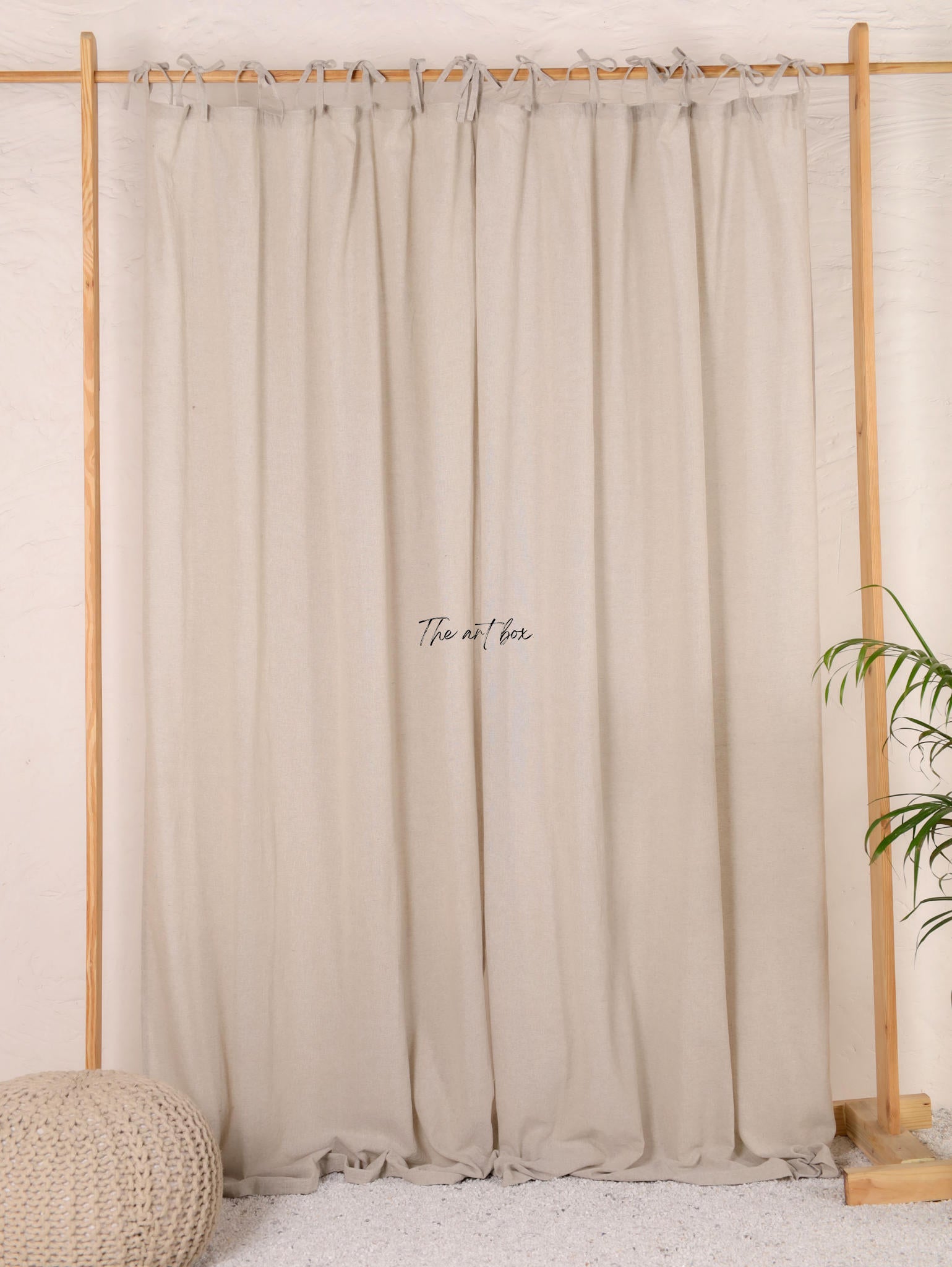 Linen Gauze Peach Stripes Tie Top Curtains- 2 Panel set