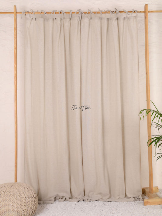 Linen Gauze Peach Stripes Tie Top Curtains- 2 Panel set