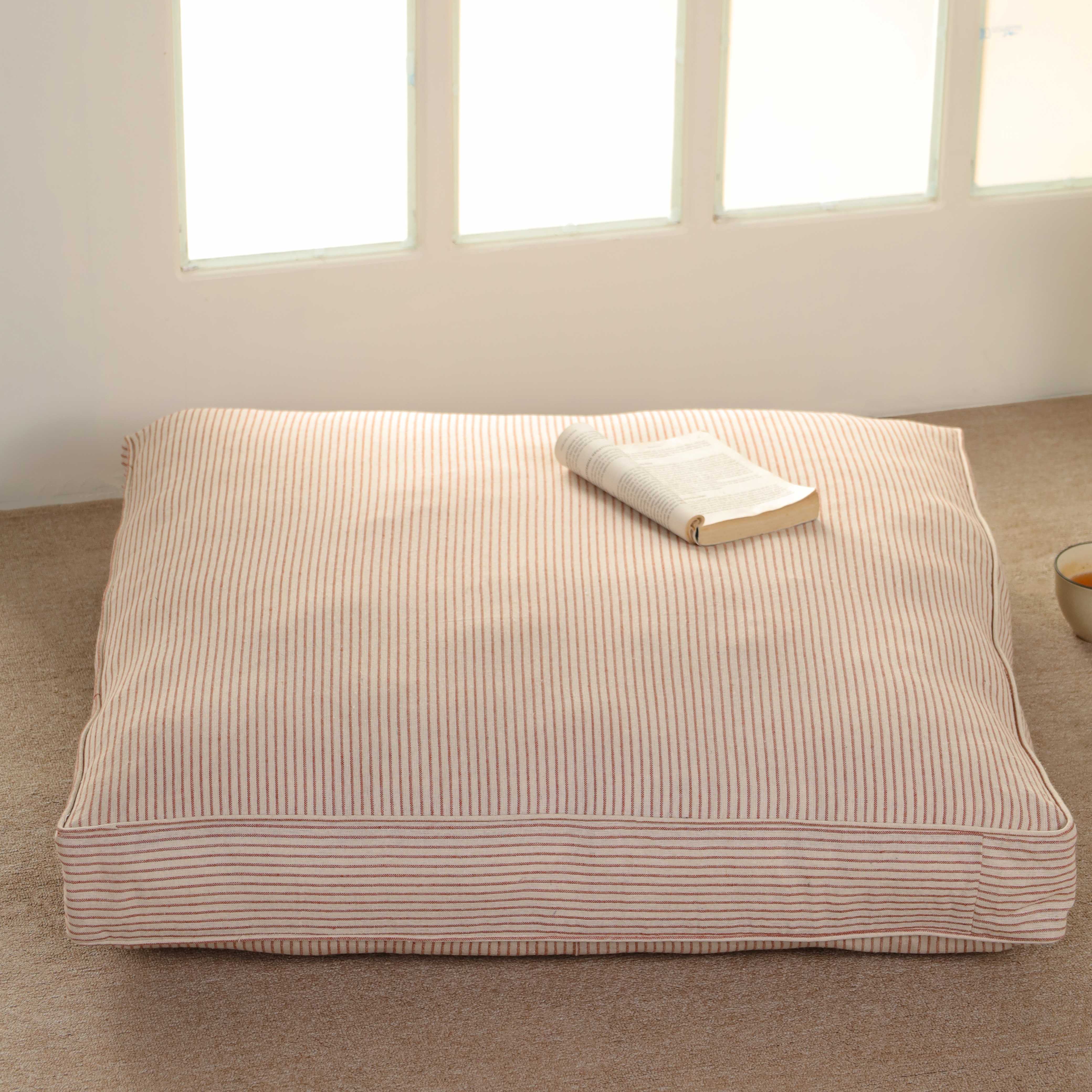 Earthy Sienna Pinstripe Floor Cushion – Premium Cotton Boho Seating & Meditation Pillow