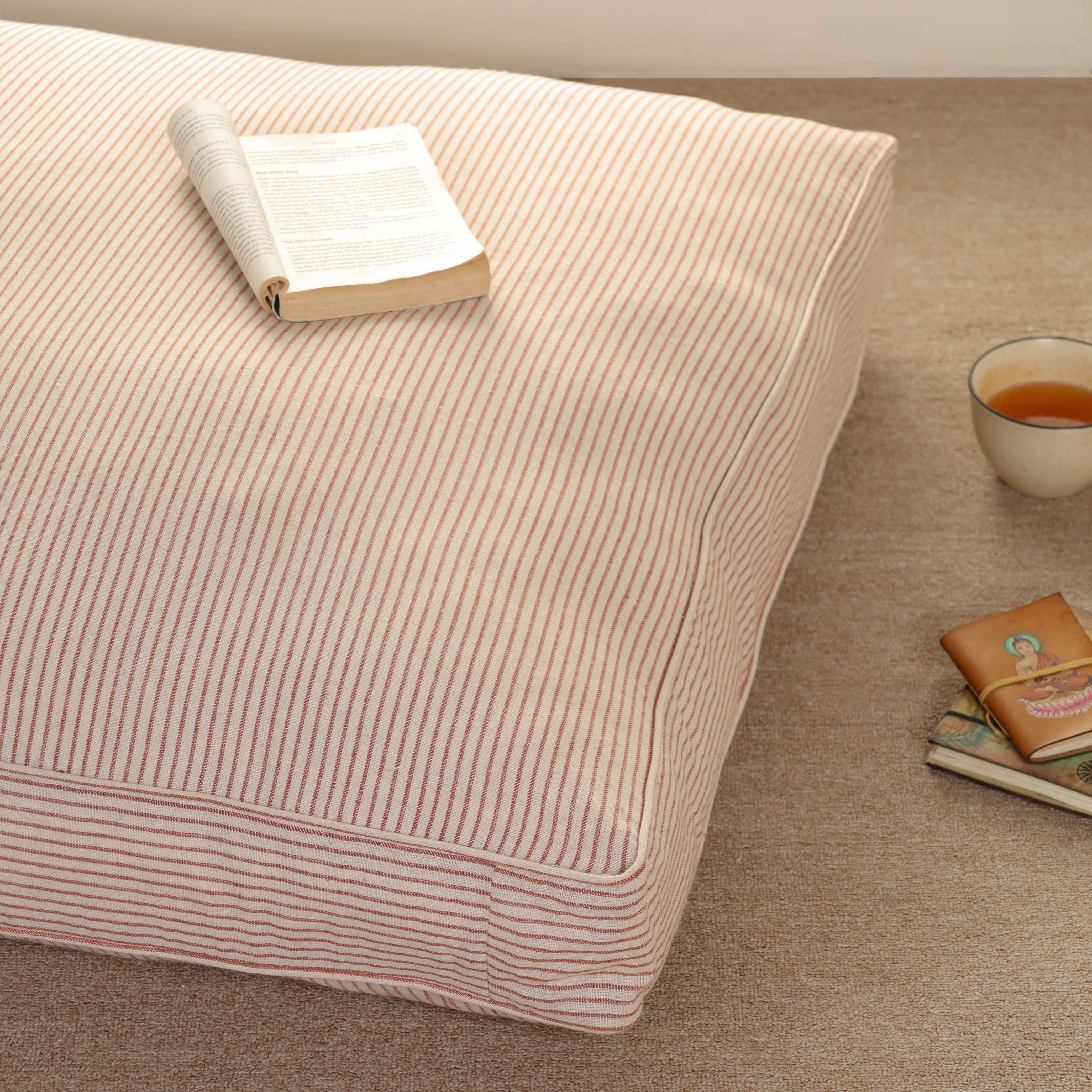Earthy Sienna Pinstripe Floor Cushion – Premium Cotton Boho Seating & Meditation Pillow