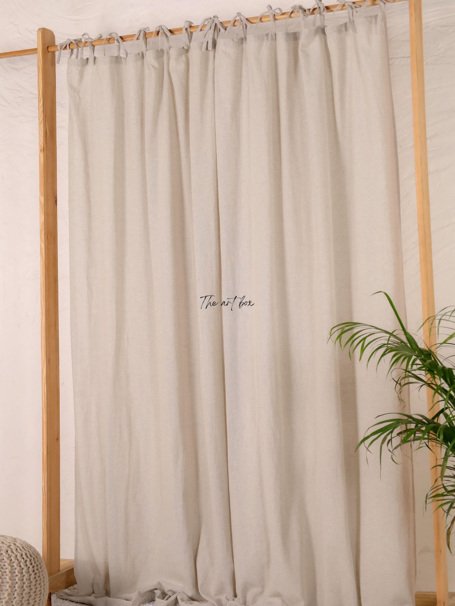 Linen Gauze Peach Stripes Tie Top Curtains- 2 Panel set