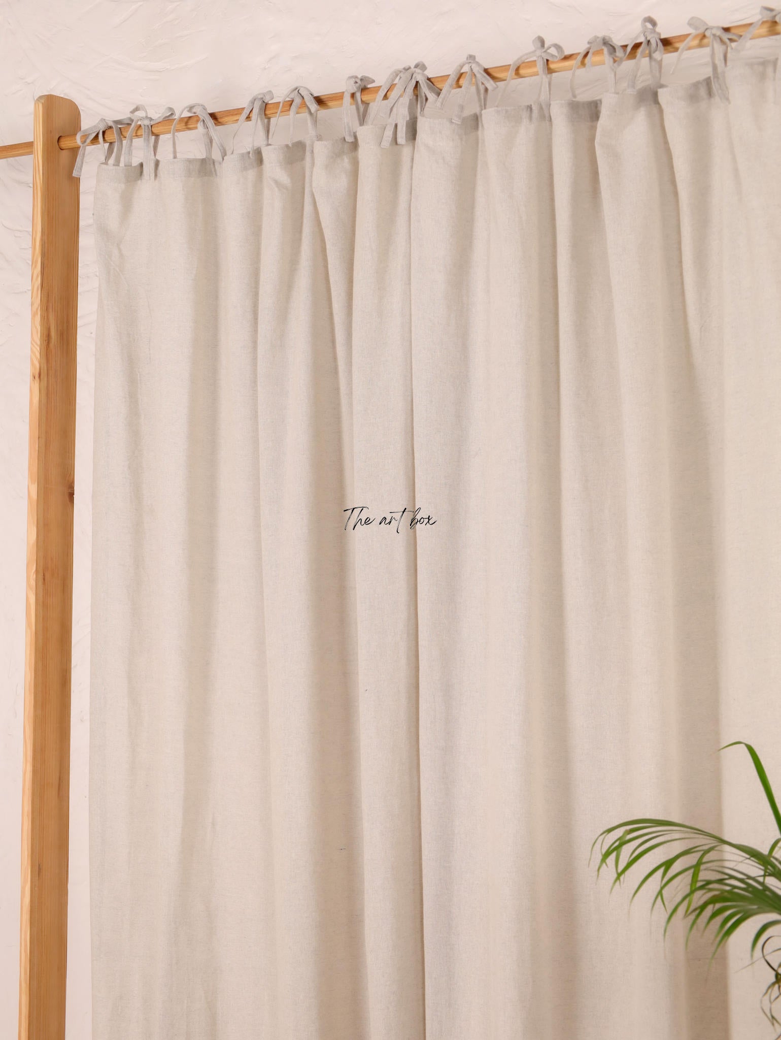 Linen Gauze Peach Stripes Tie Top Curtains- 2 Panel set