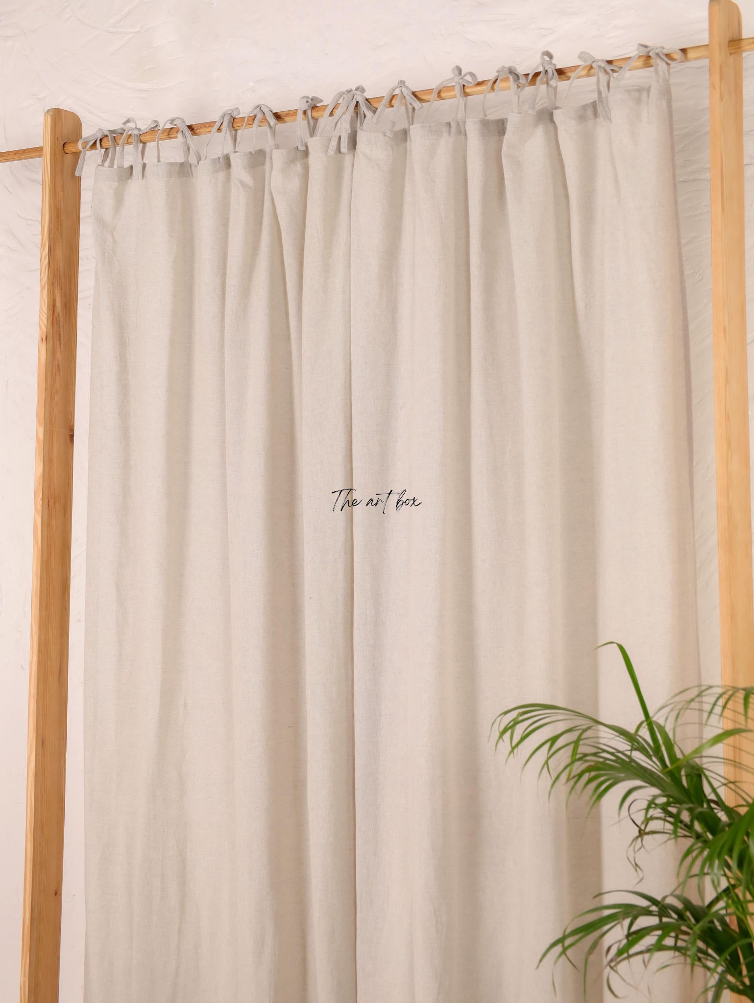 Linen Gauze Peach Stripes Tie Top Curtains- 2 Panel set