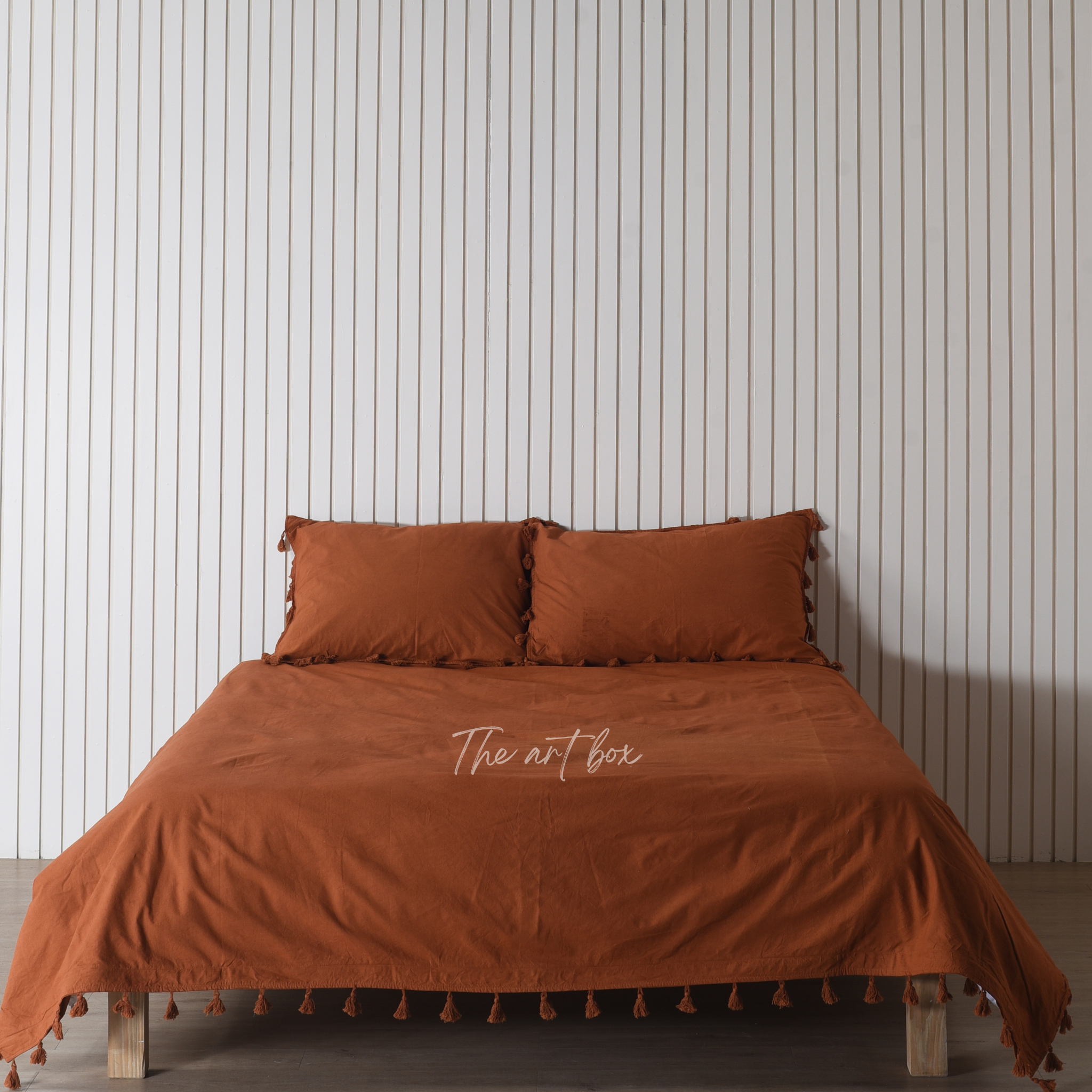 Rust Linen Bedsheet with Pillow Covers