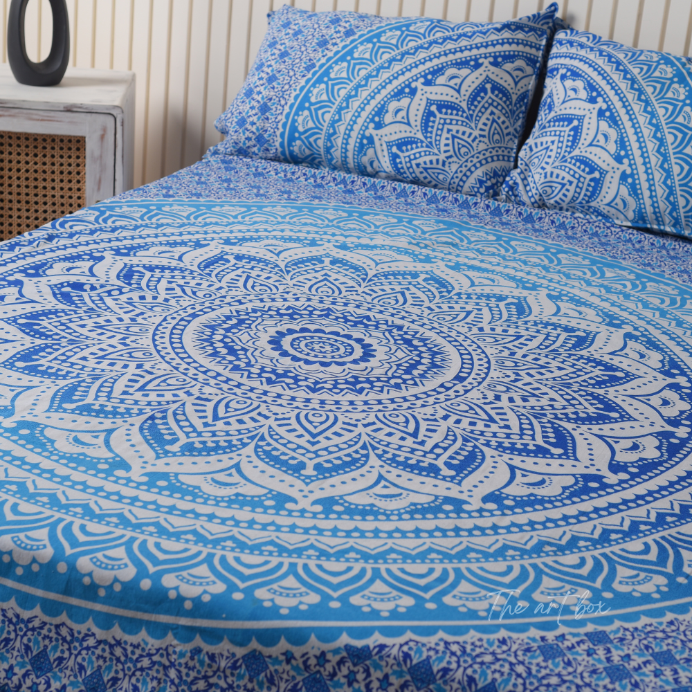 Midnight Blue Mandala Bedsheets with pillow covers