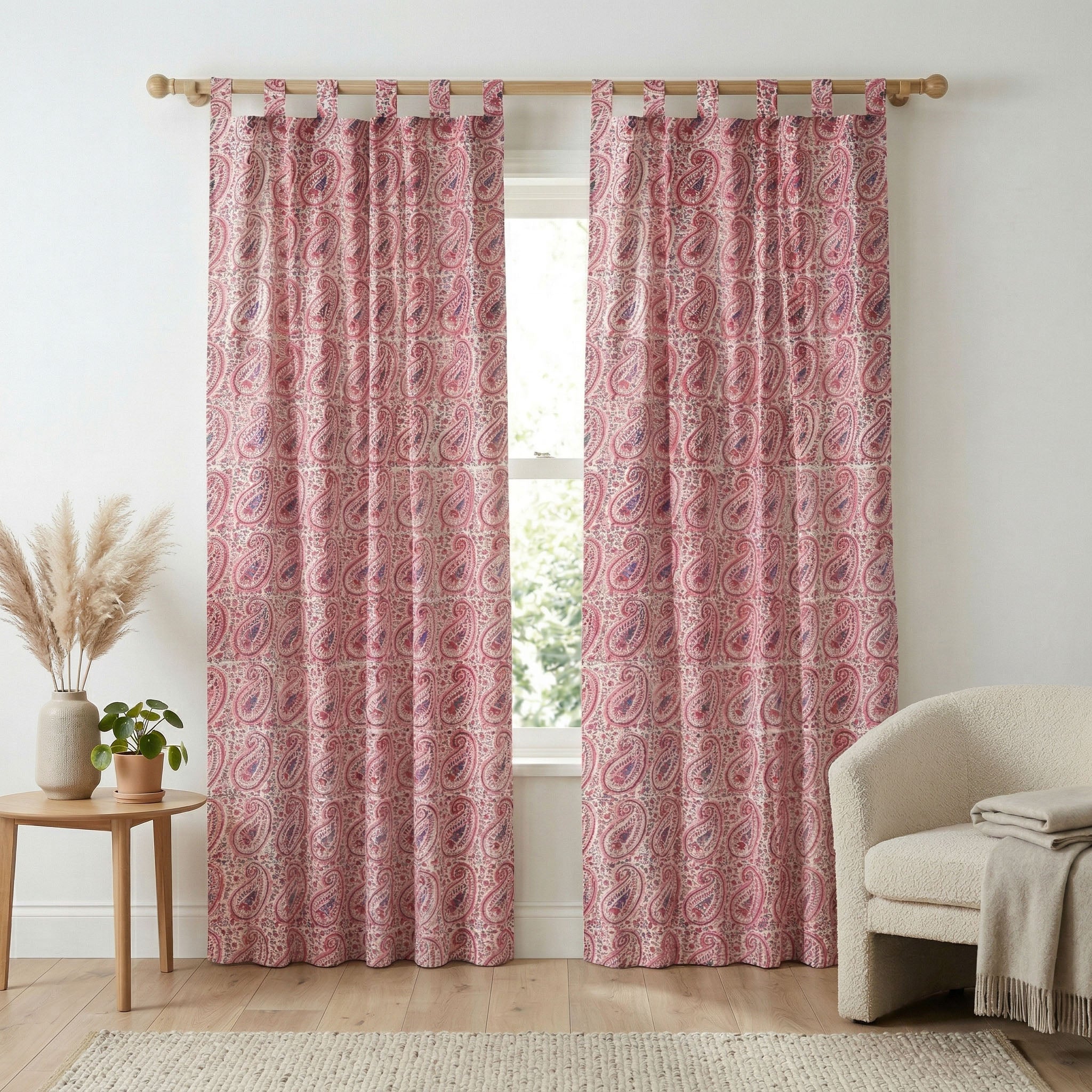 Premium 100% Cotton Pink Paisley Curtain - Artisanal Hand-Blocked Single Panel Window Drapes