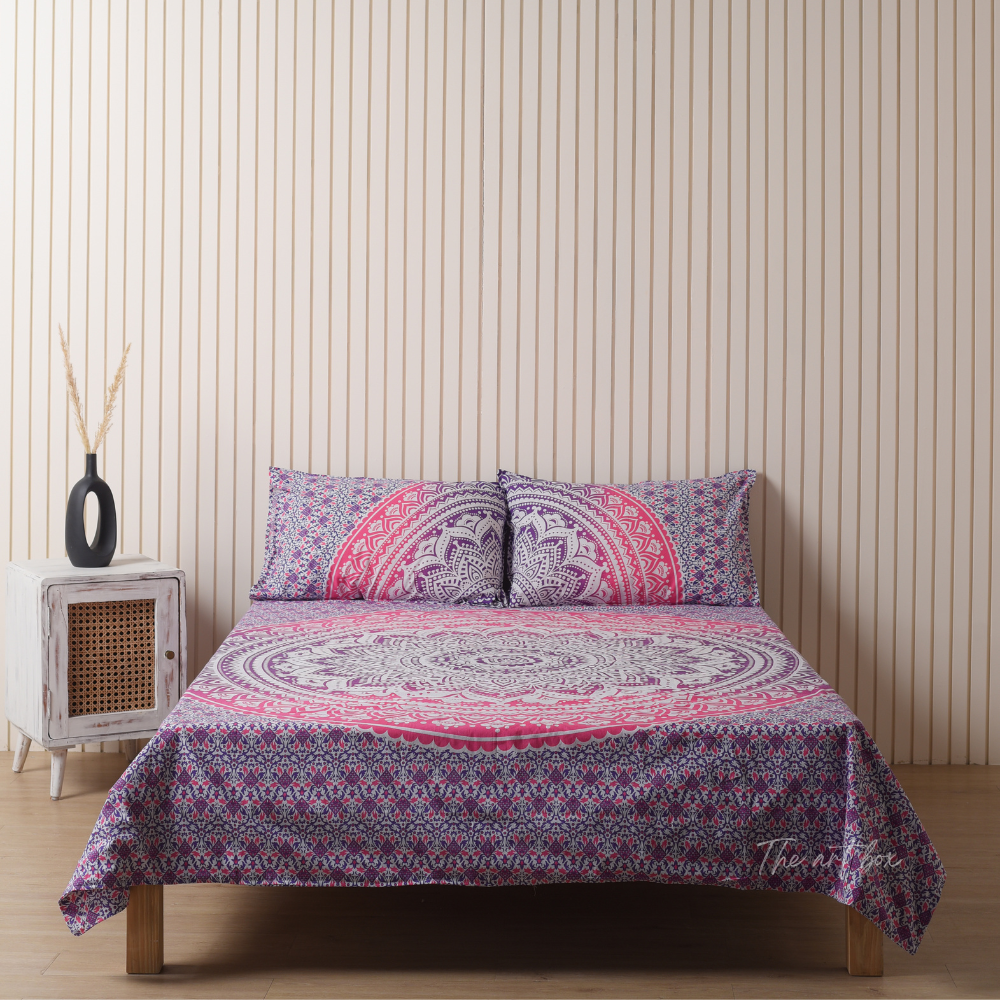 Pink Mandala Bedsheet set with pillow covers