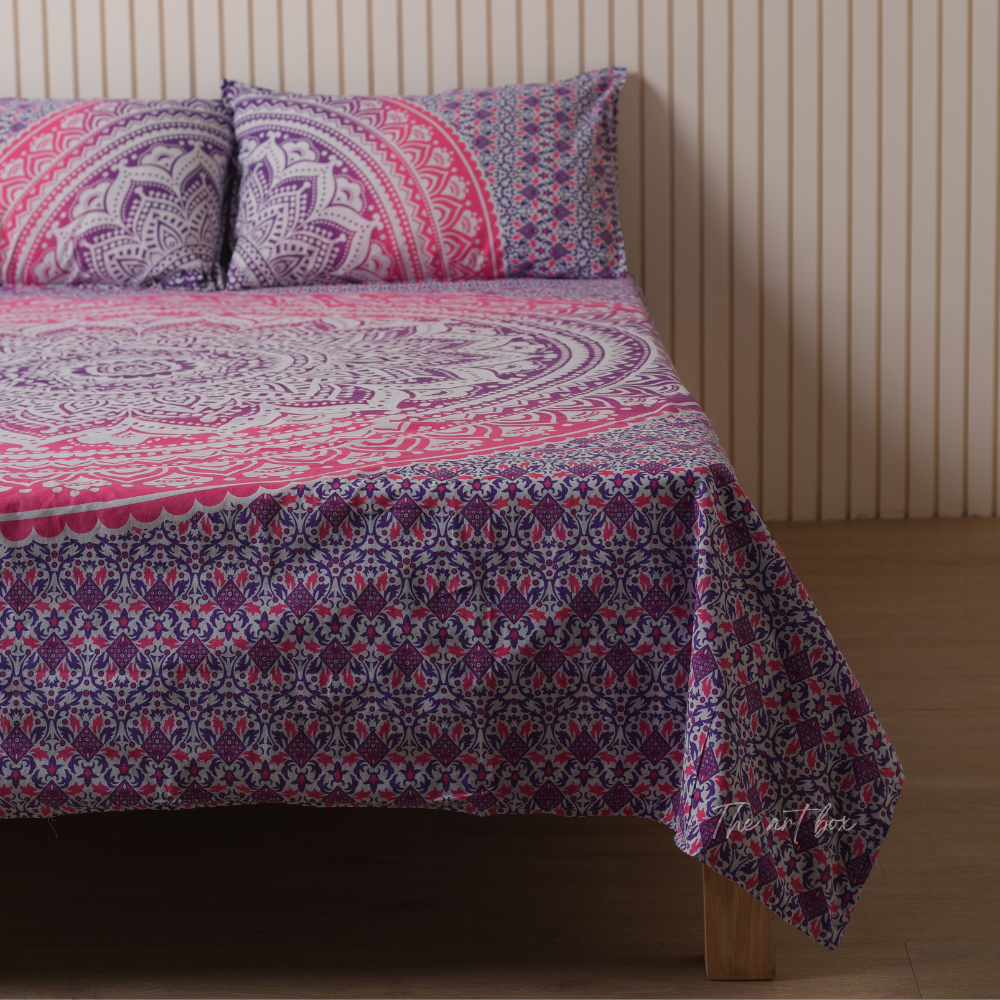 Pink Mandala Bedsheet set with pillow covers