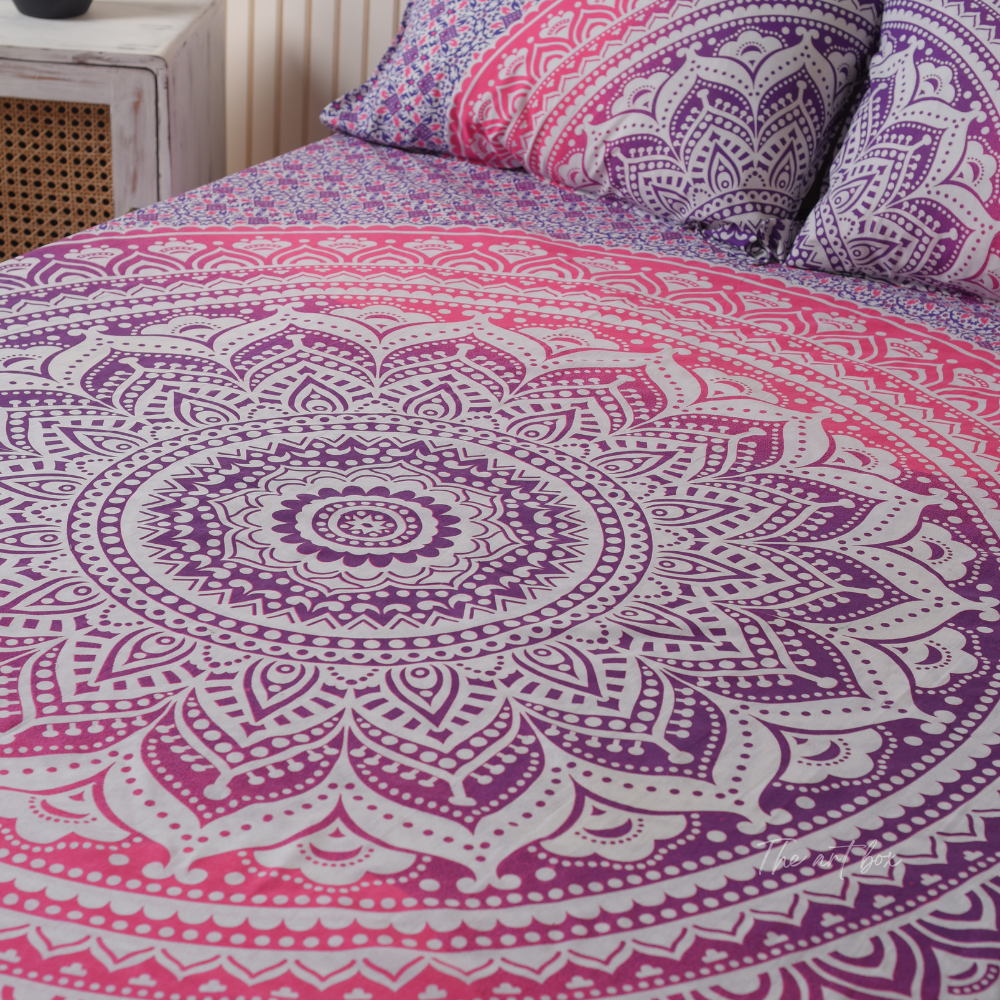 Pink Mandala Bedsheet set with pillow covers