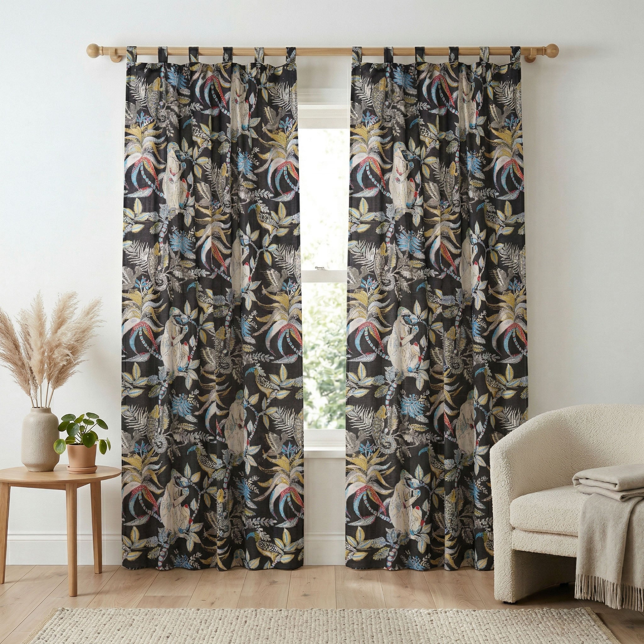 Tropical Jungle Print Cotton Curtain – Single Panel Tie Top