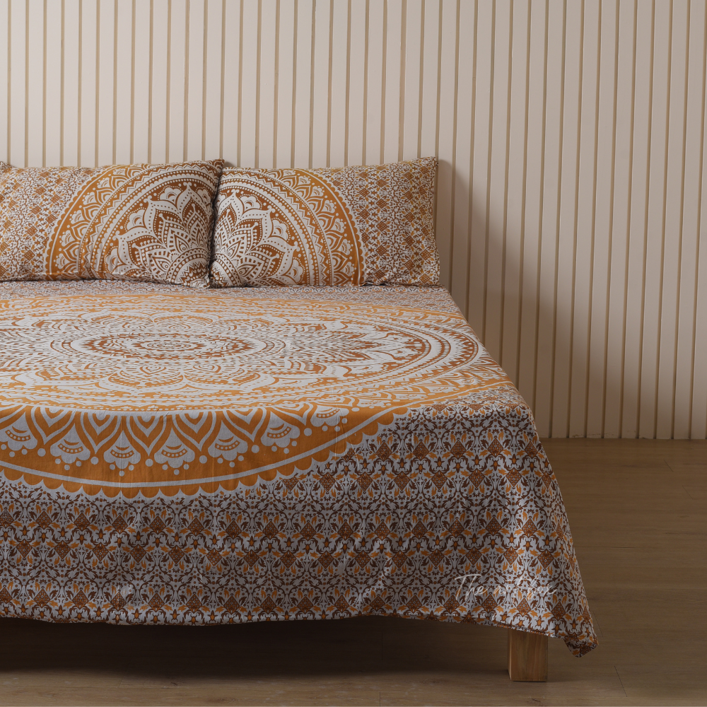 Brown Mandala Bedsheets with pillow covers