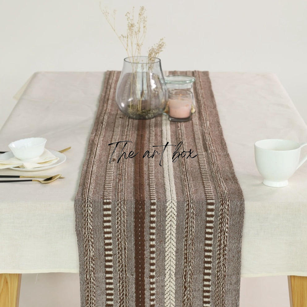 Farmhouse Brown Braided Stripe Table Runner