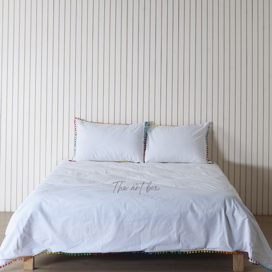 White Linen Bedsheet with Pillow Covers