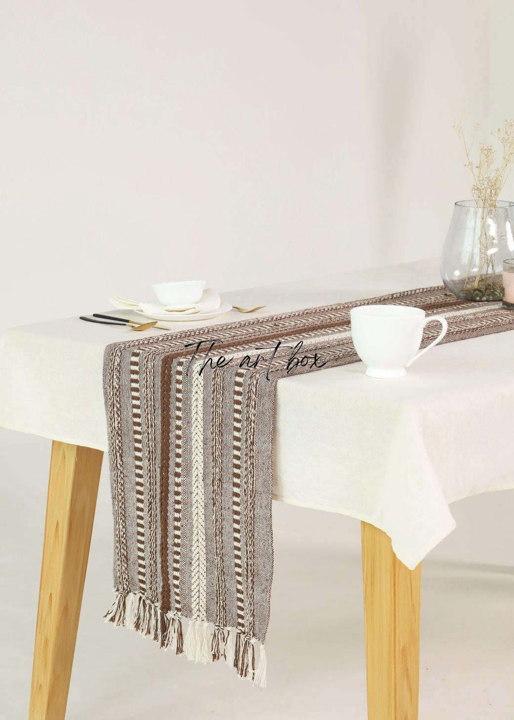 Farmhouse Brown Braided Stripe Table Runner