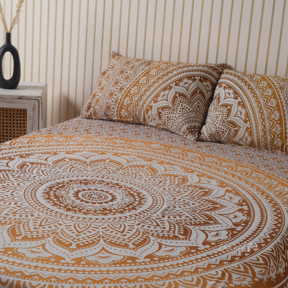 Brown Mandala Bedsheets with pillow covers