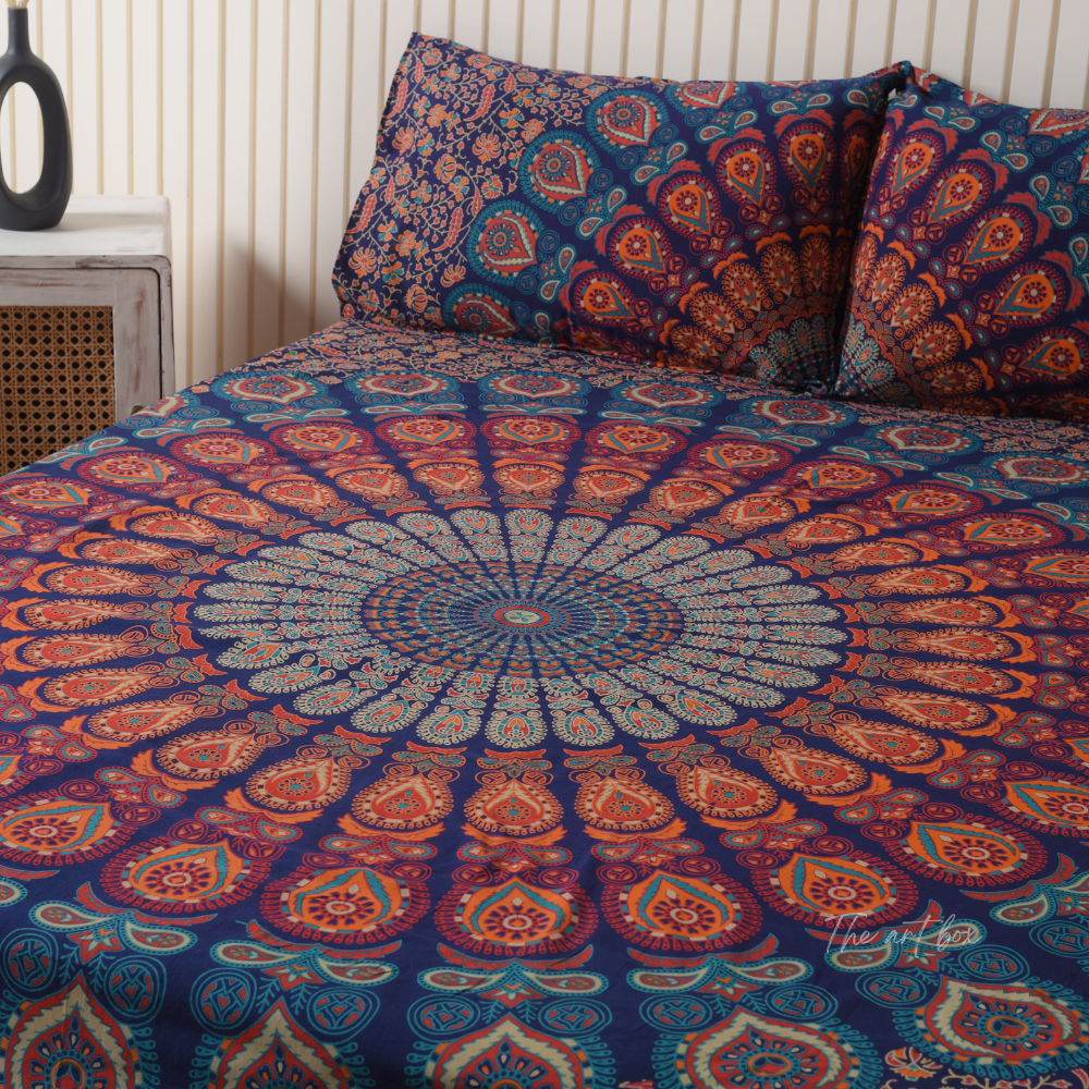 Blue Mandala Bedsheets with pillow covers