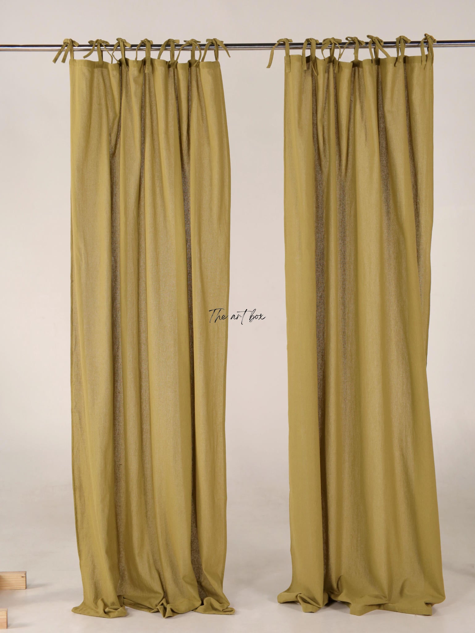 Olive Cotton Tie Top Curtains- 2 Panel set