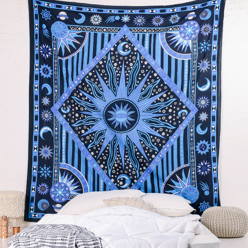Blue Burning Sun Tapestry