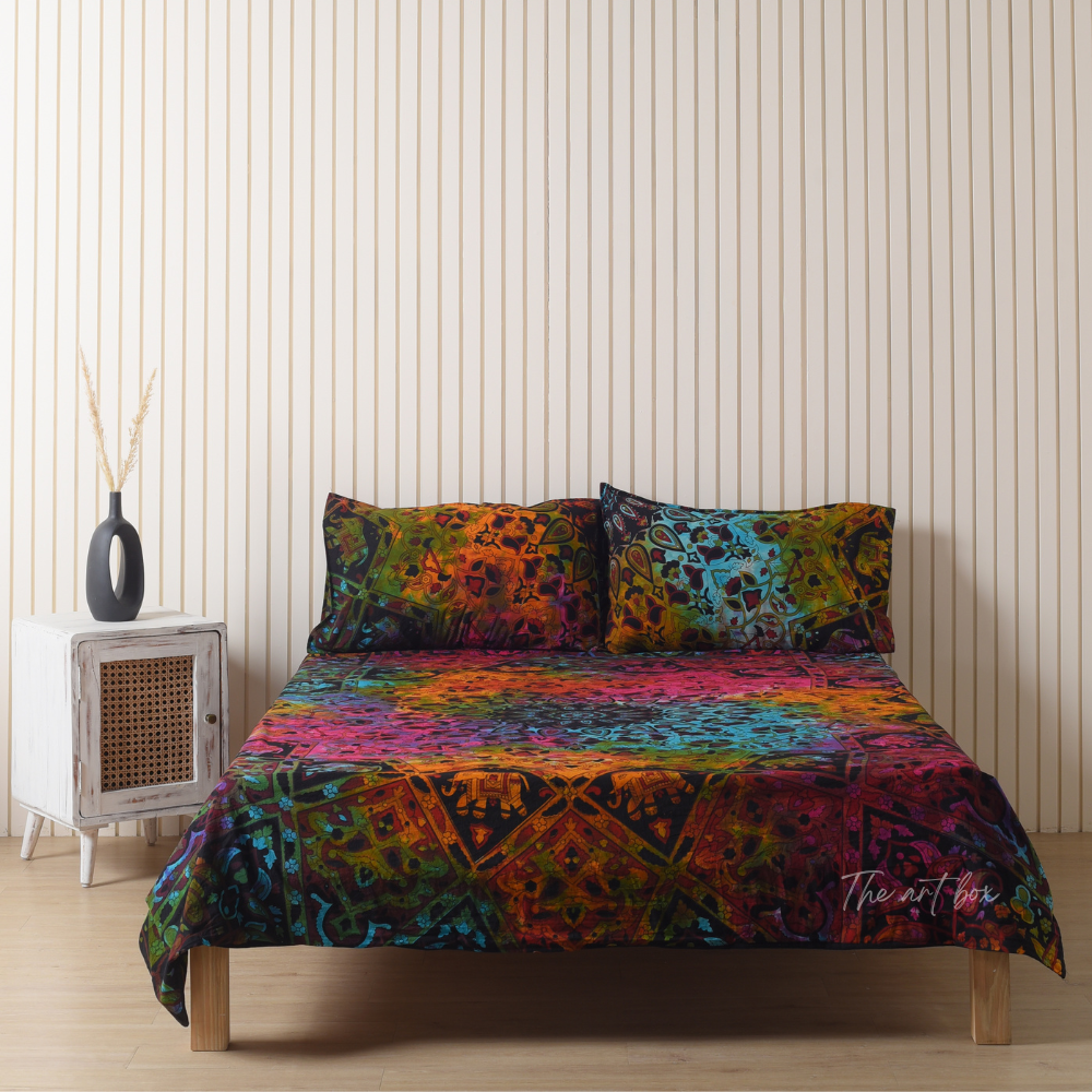 Multicolor Mandala Bedsheet set with pillow covers