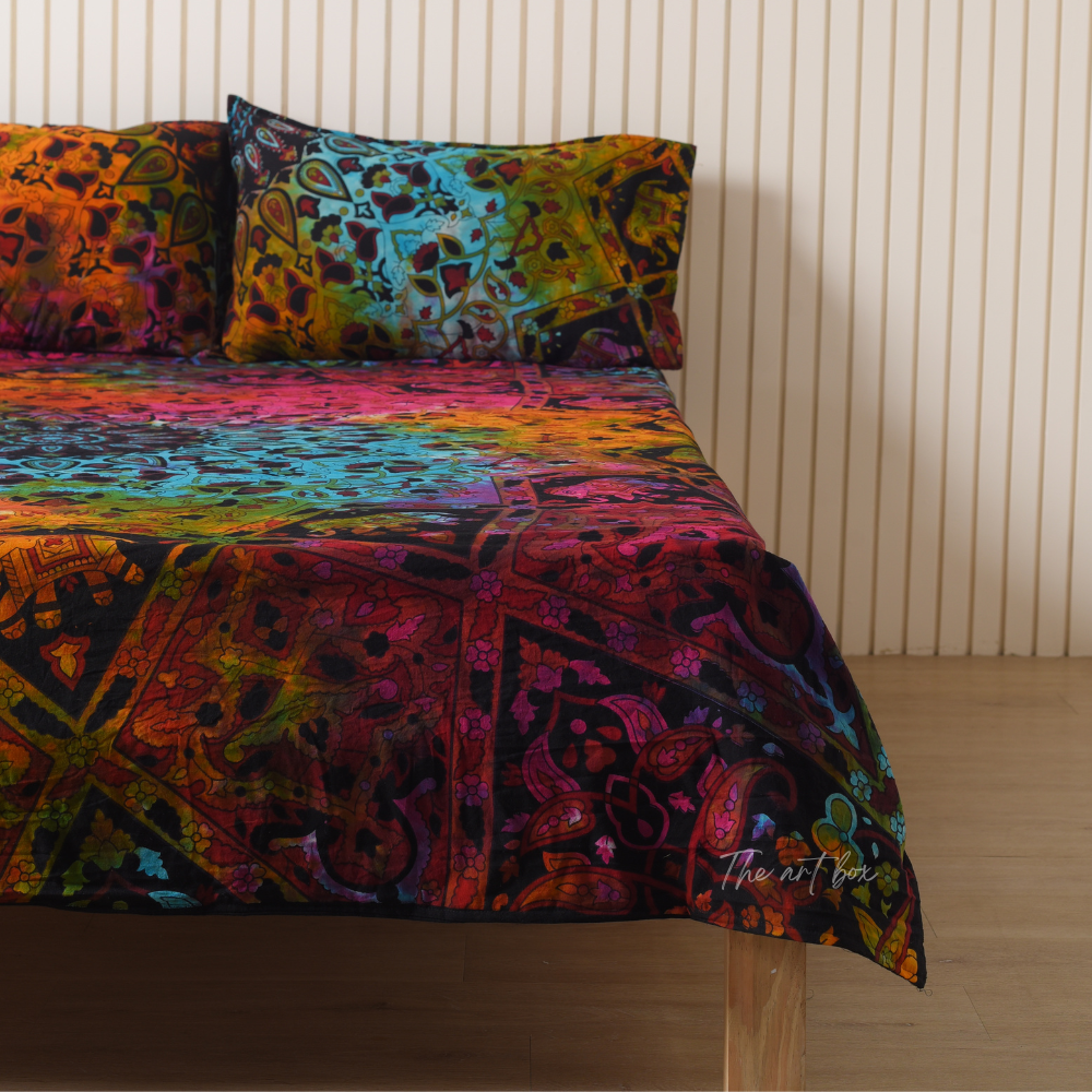 Multicolor Mandala Bedsheet set with pillow covers