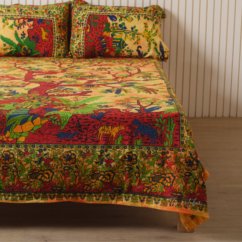 Yellow Tree of Life Bedsheets with pillow covers