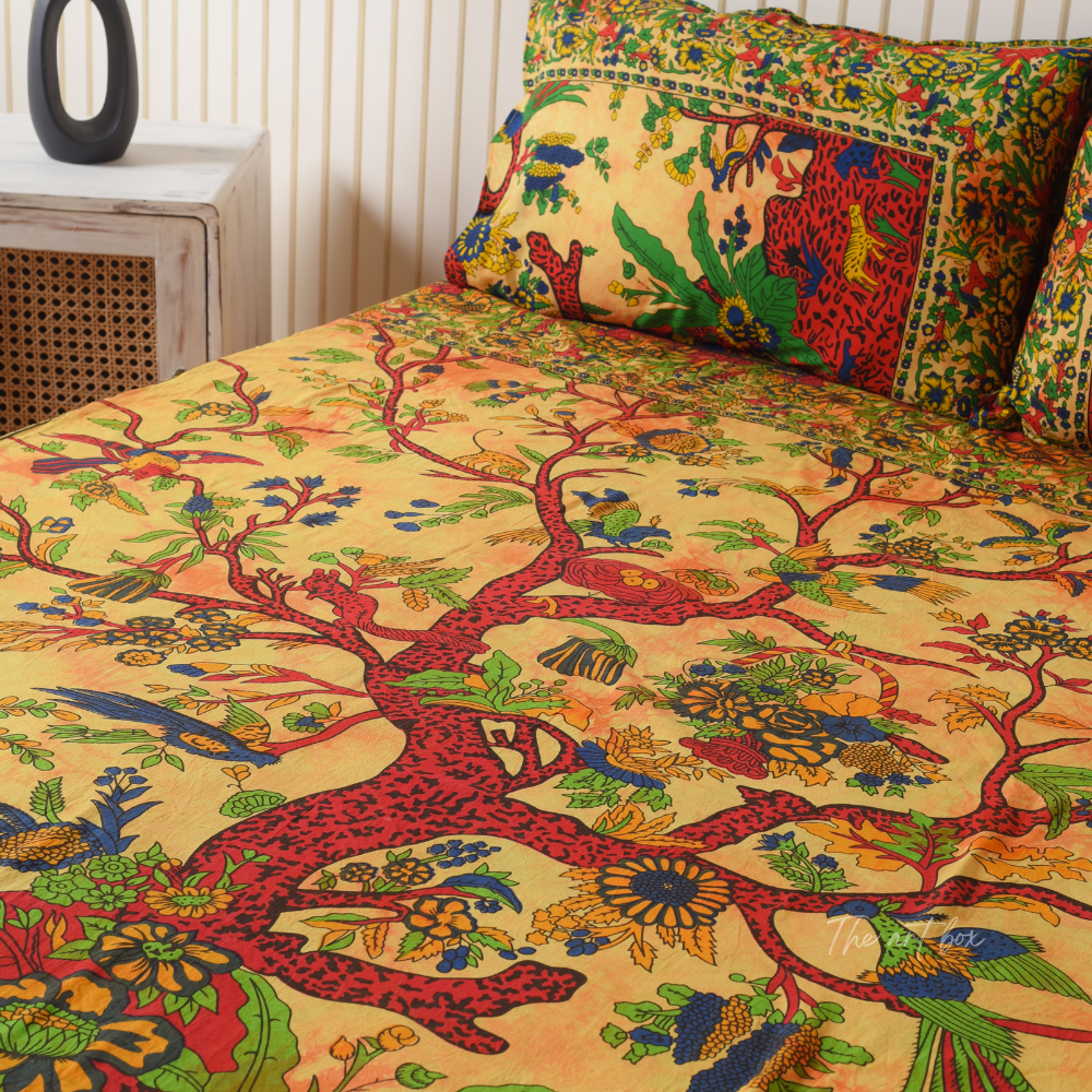 Yellow Tree of Life Bedsheets with pillow covers