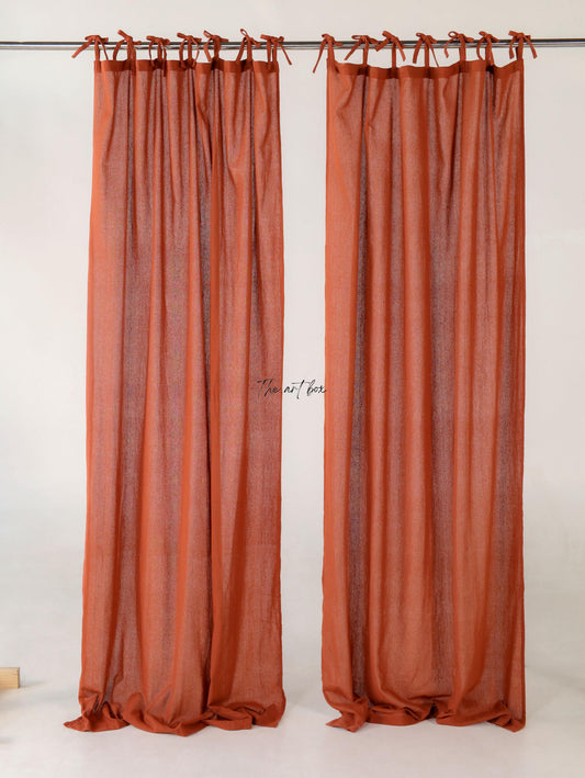 Rust Cotton Tie Top Curtains- 2 Panel set
