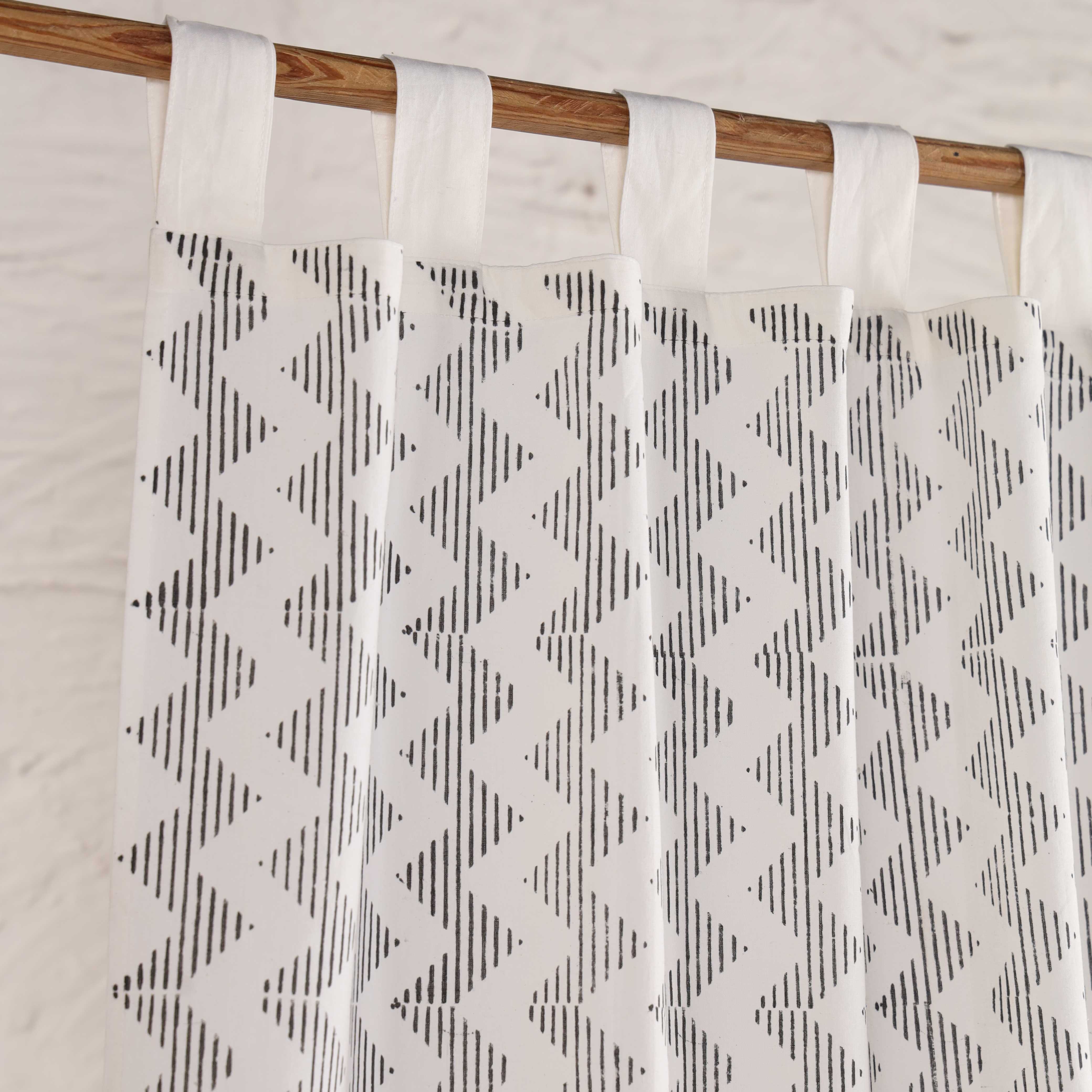 Modern Geo-Zigzag Cotton Curtain – Minimalist Monochrome Single Panel