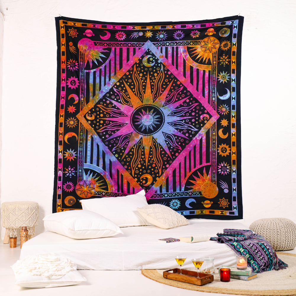 Multicolor Burning Sun Tapestry