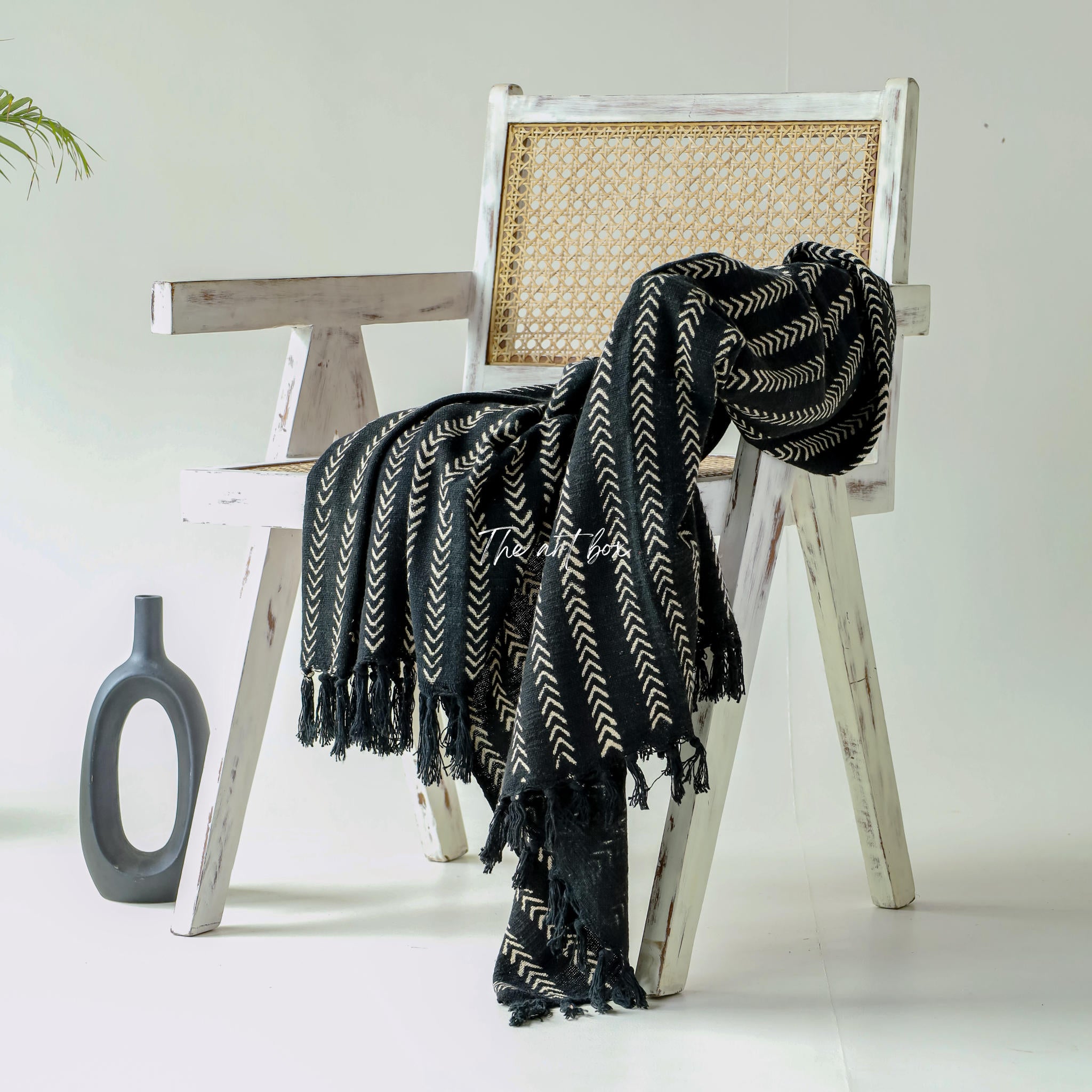 Black Daabu Print Throw