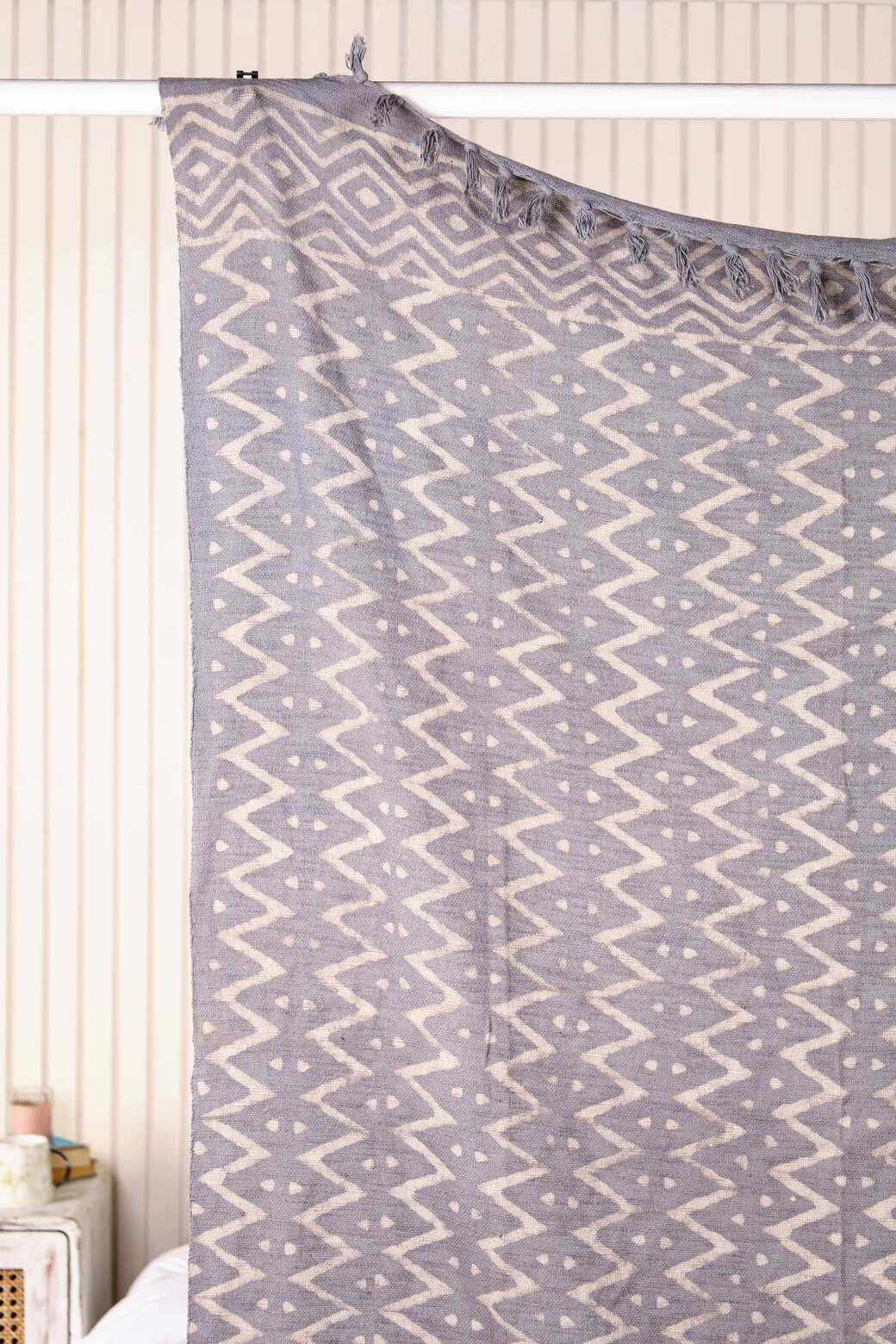 Fringed Blue Daabu Print Throw