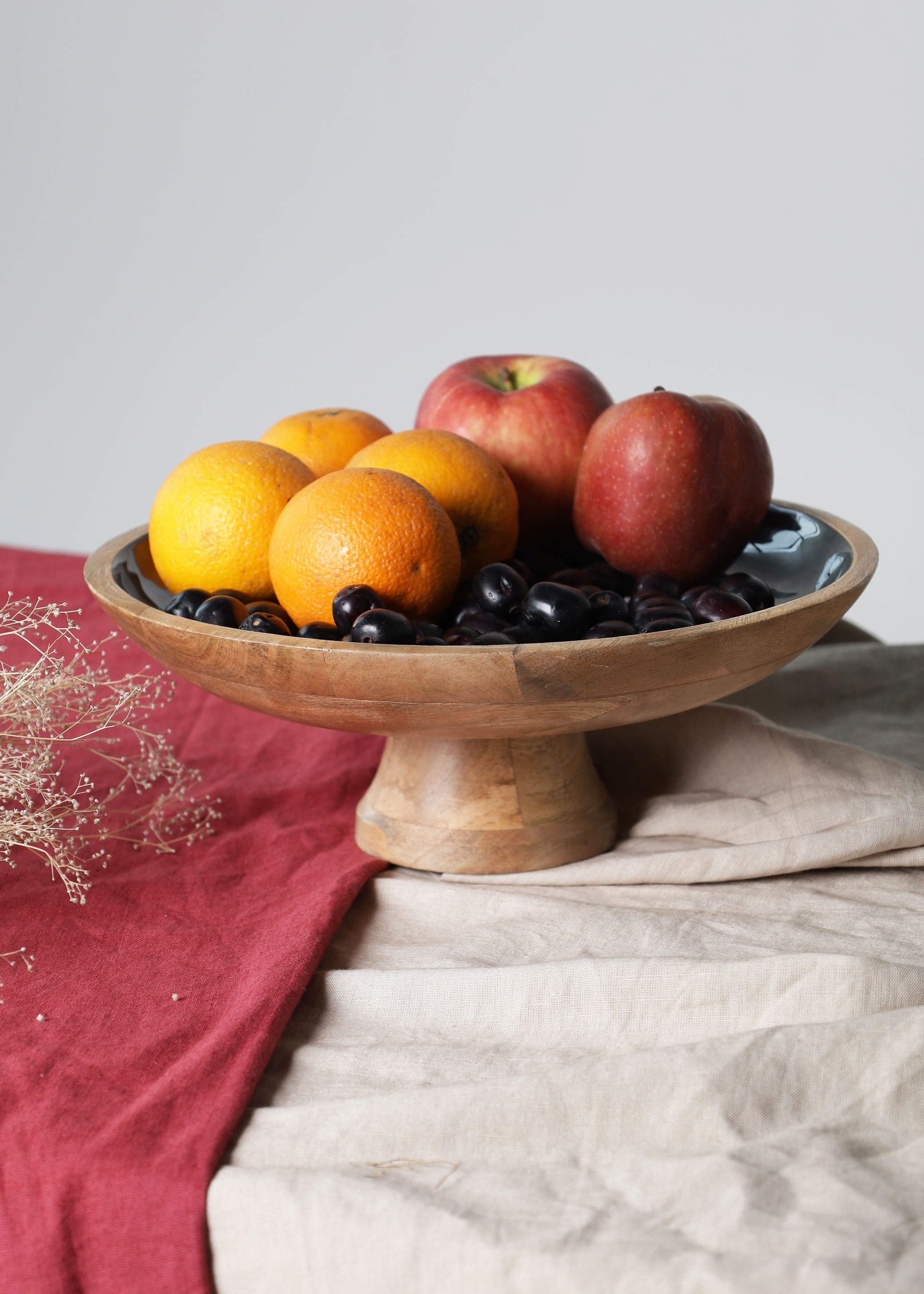 Mango Wood Fruit Platter - Black Glossy Texture