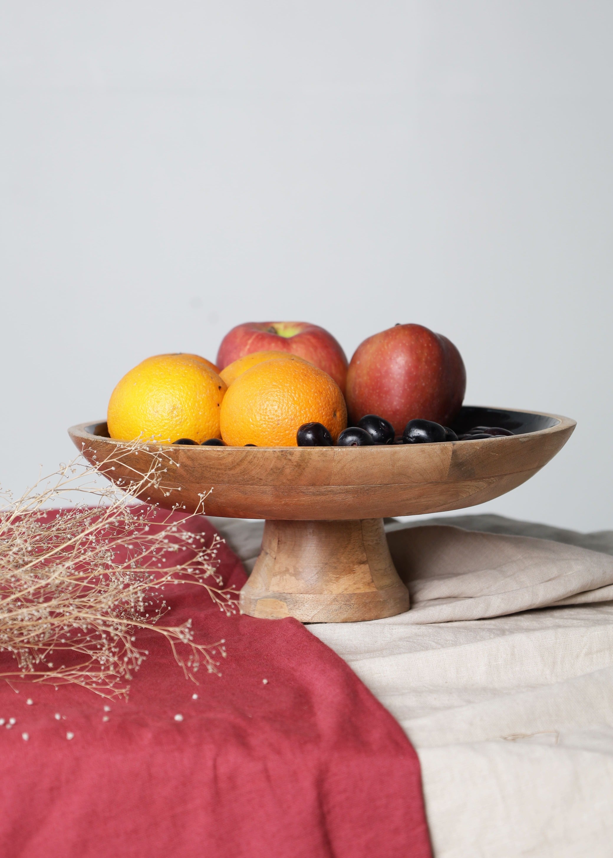 Mango Wood Fruit Platter - Black Glossy Texture