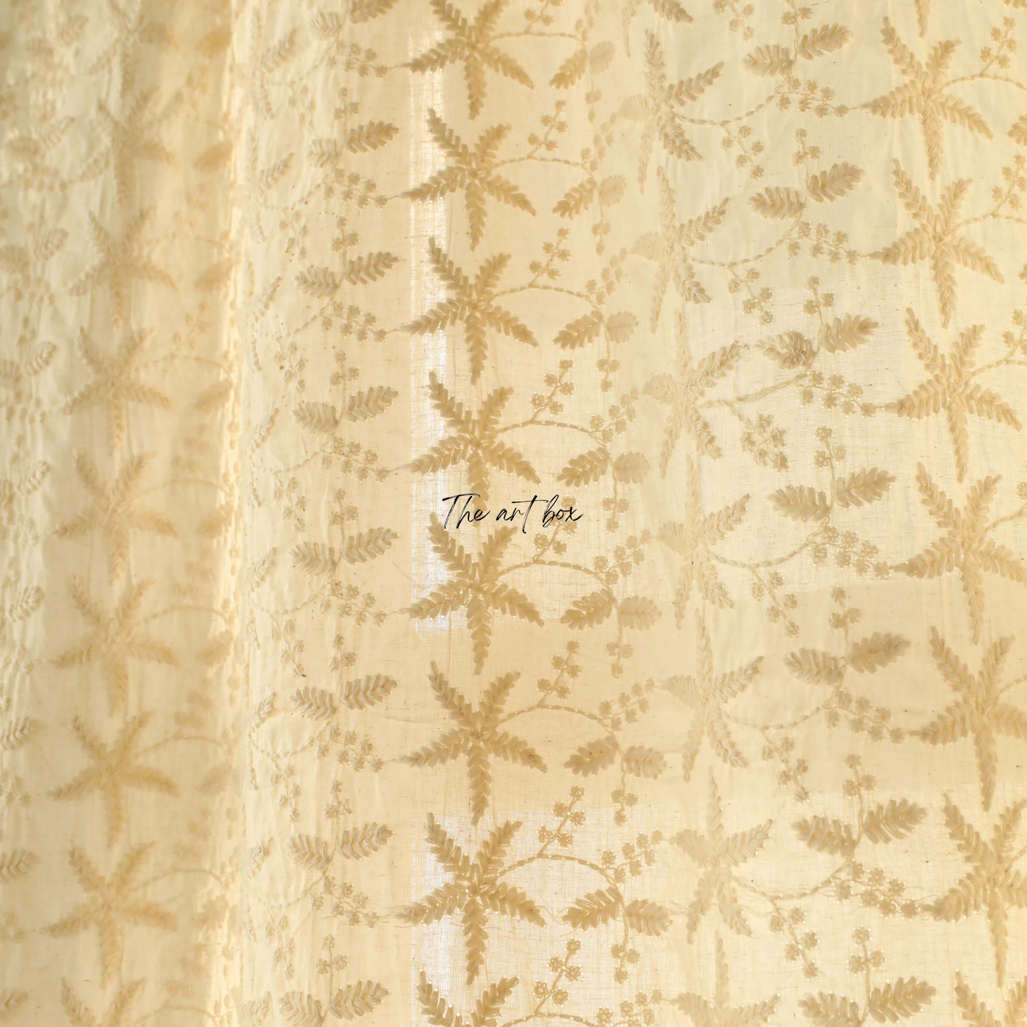 Beige  Embroidered Cotton Curtains - 1 Panel Set