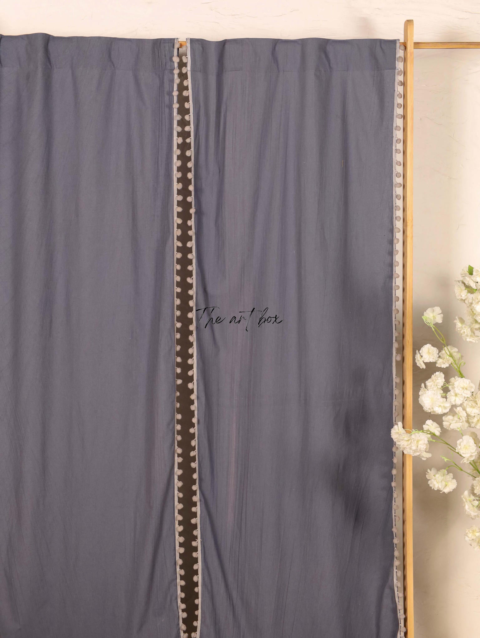 Grey Cotton Drapes Curtains 2 Panels Set Rod Pocket