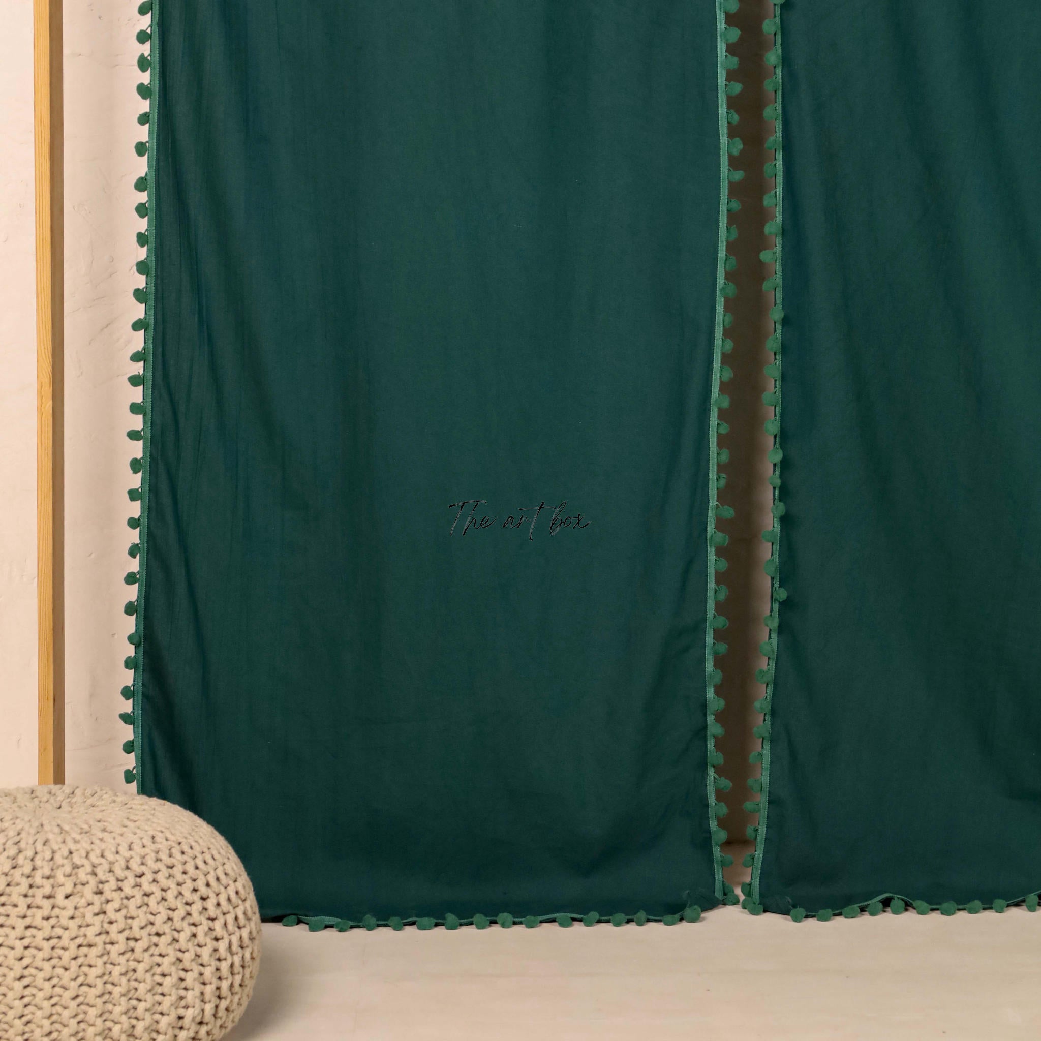 Green Cotton Drapes Curtains 2 Panels Set Rod Pocket