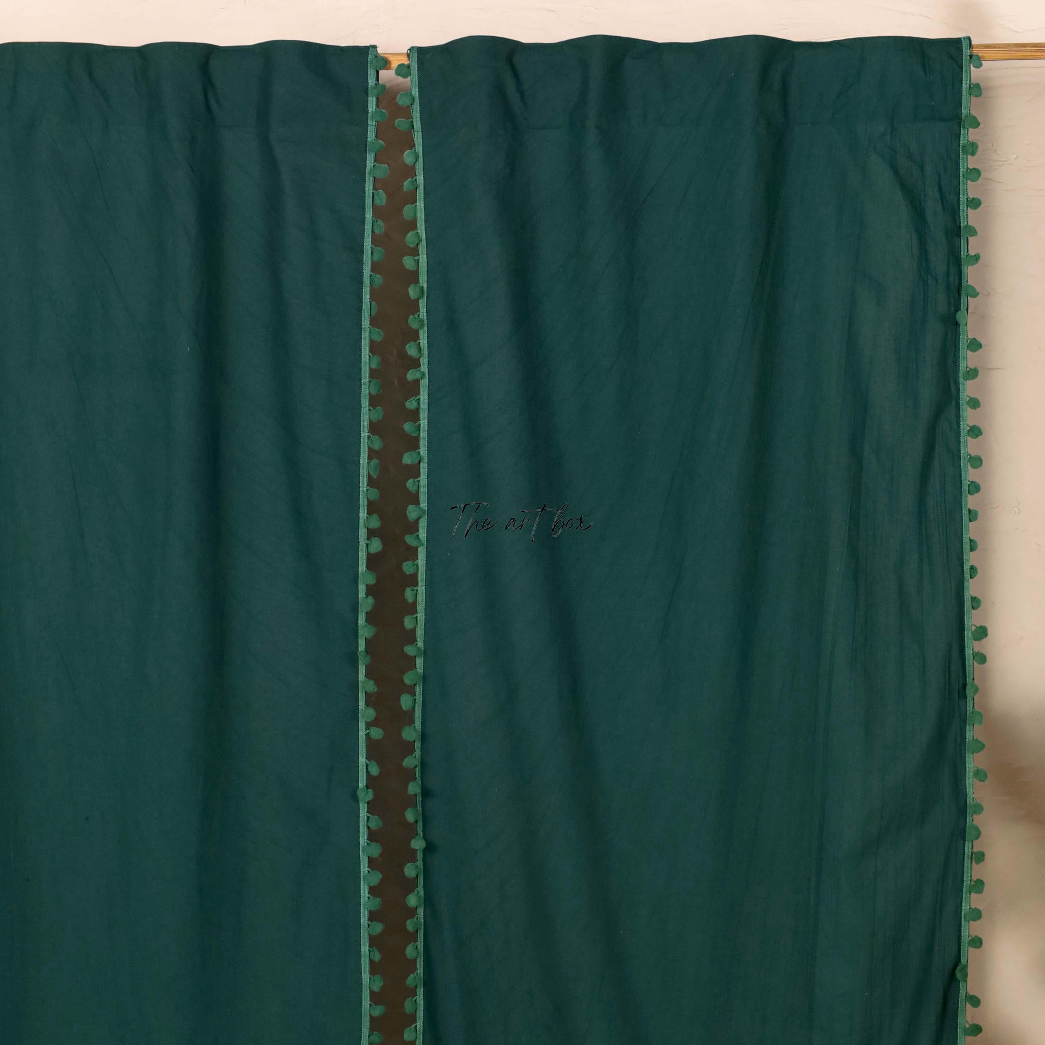 Green Cotton Drapes Curtains 2 Panels Set Rod Pocket