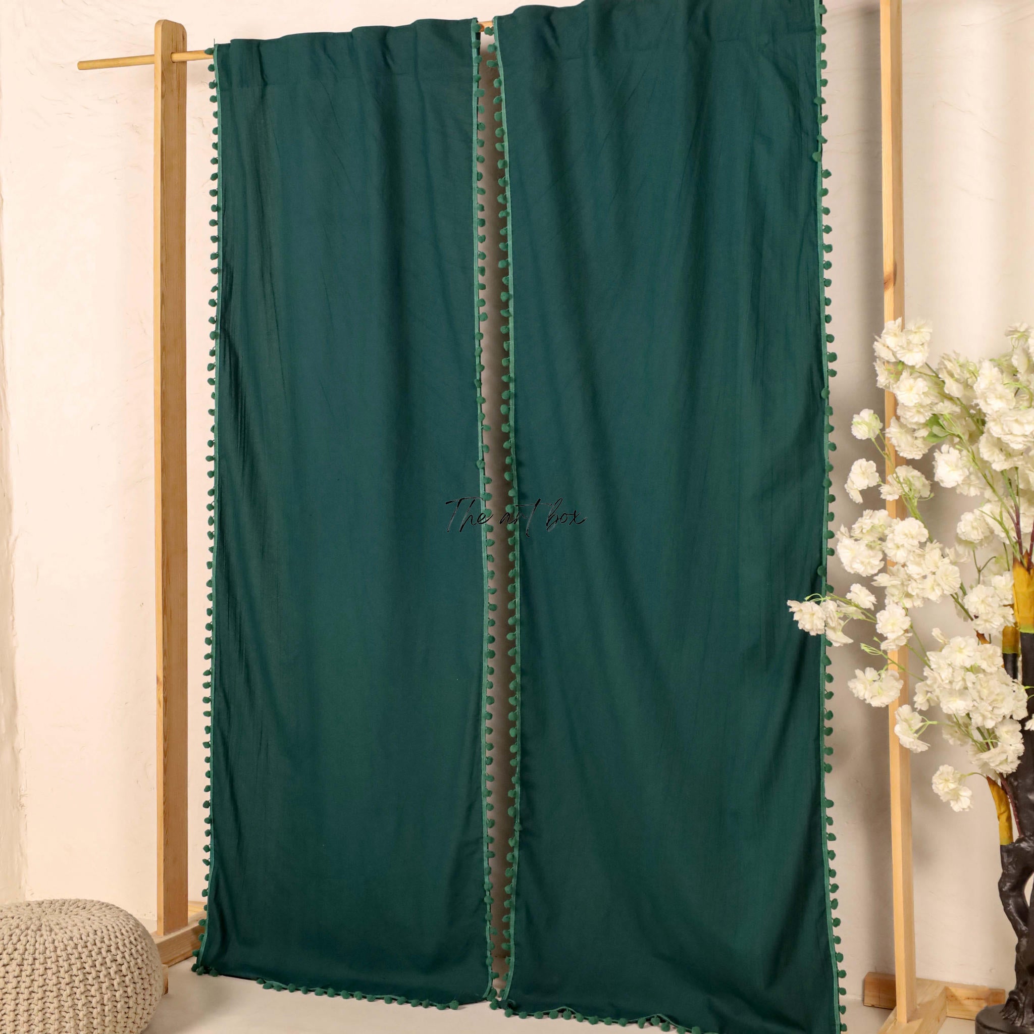 Green Cotton Drapes Curtains 2 Panels Set Rod Pocket