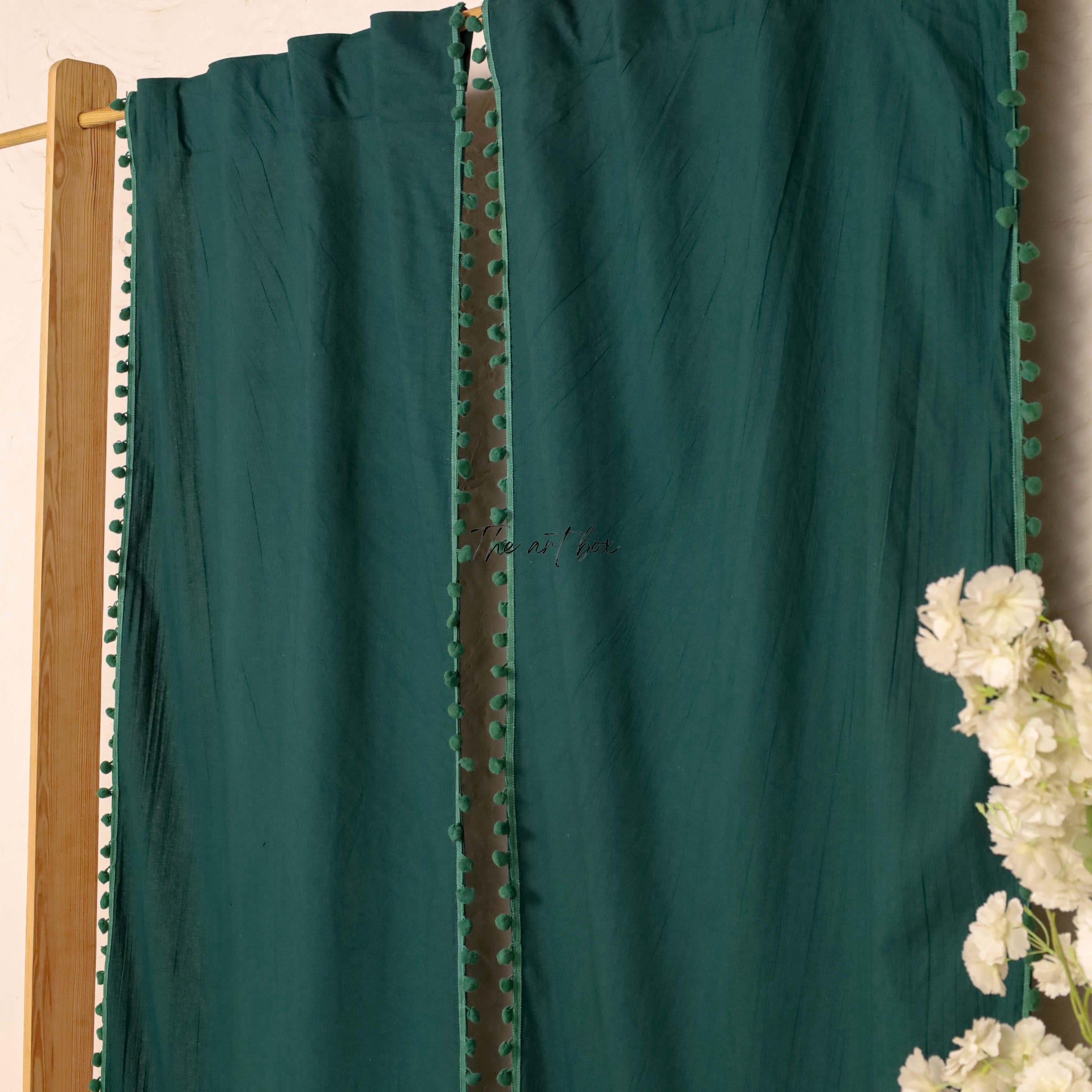 Green Cotton Drapes Curtains 2 Panels Set Rod Pocket