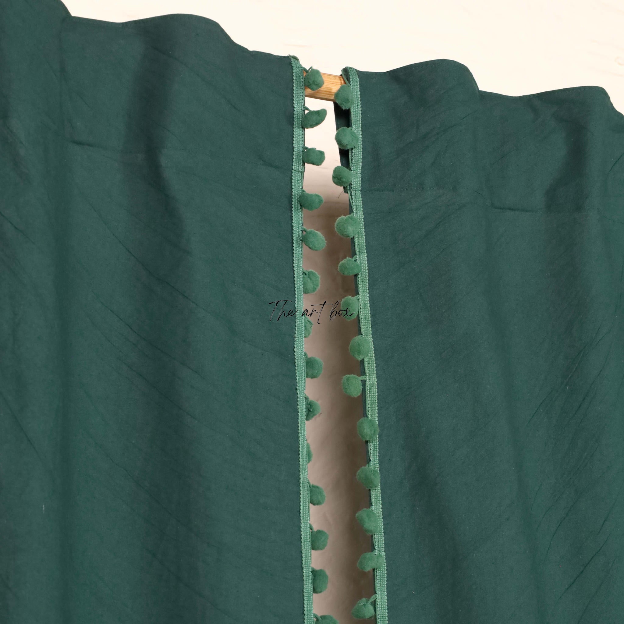 Green Cotton Drapes Curtains 2 Panels Set Rod Pocket