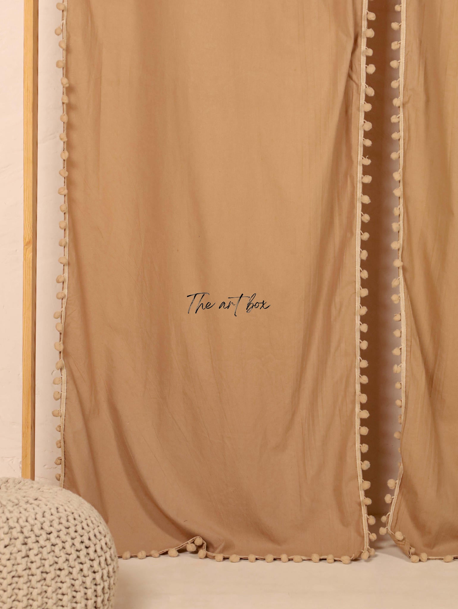 Beige Cotton Drapes Curtains 2 Panels Set Rod Pocket