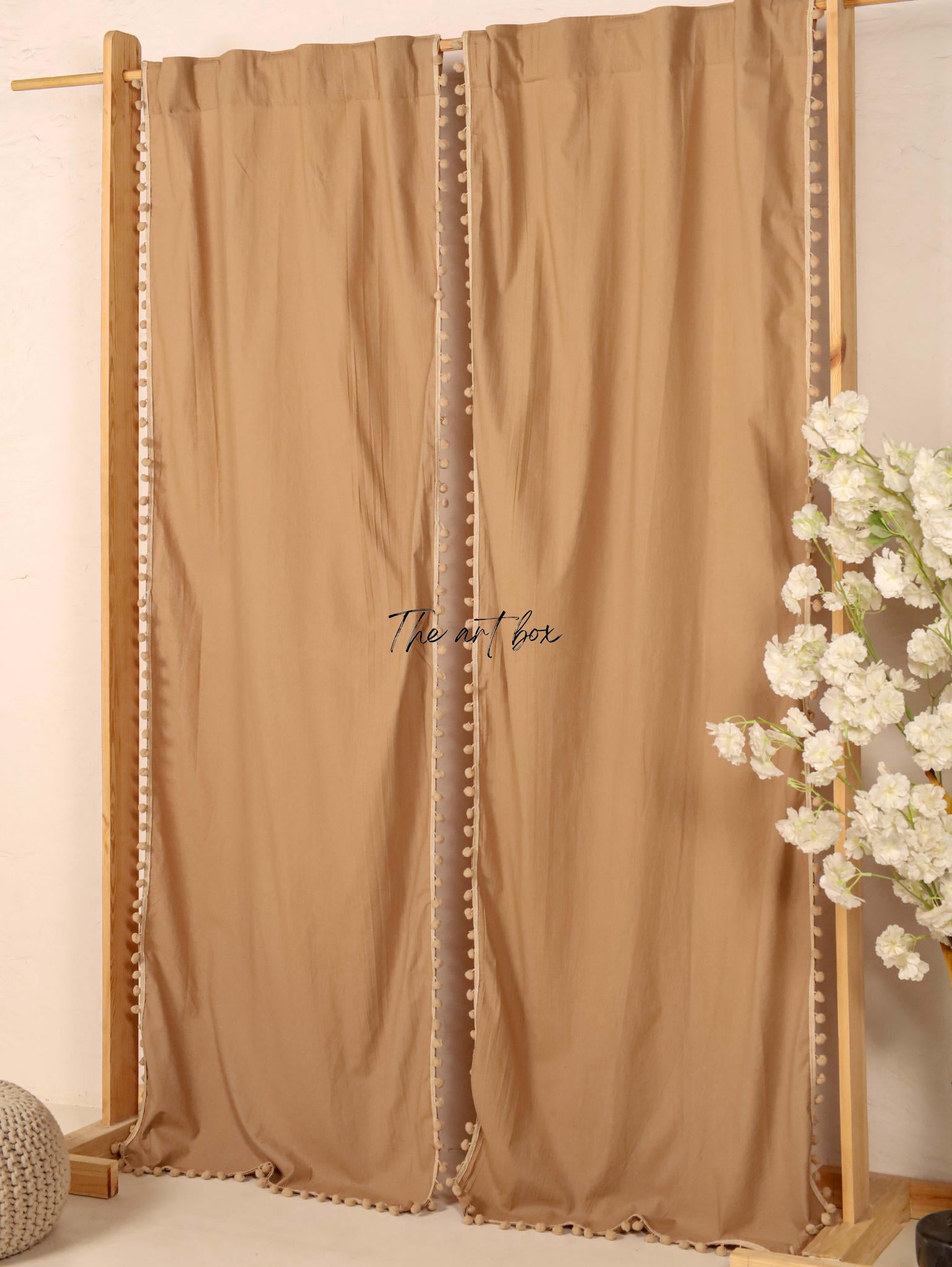 Beige Cotton Drapes Curtains 2 Panels Set Rod Pocket