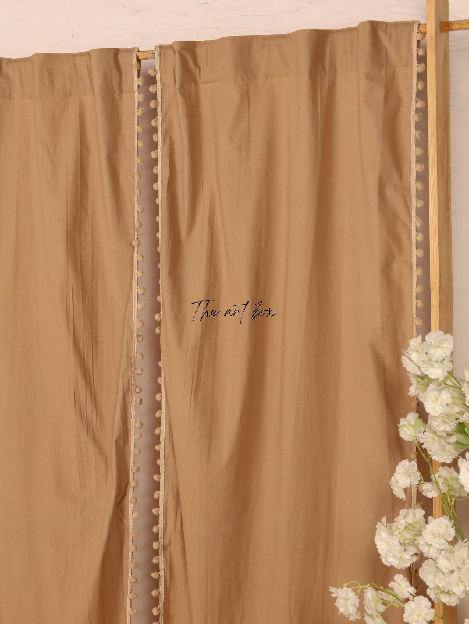 Beige Cotton Drapes Curtains 2 Panels Set Rod Pocket