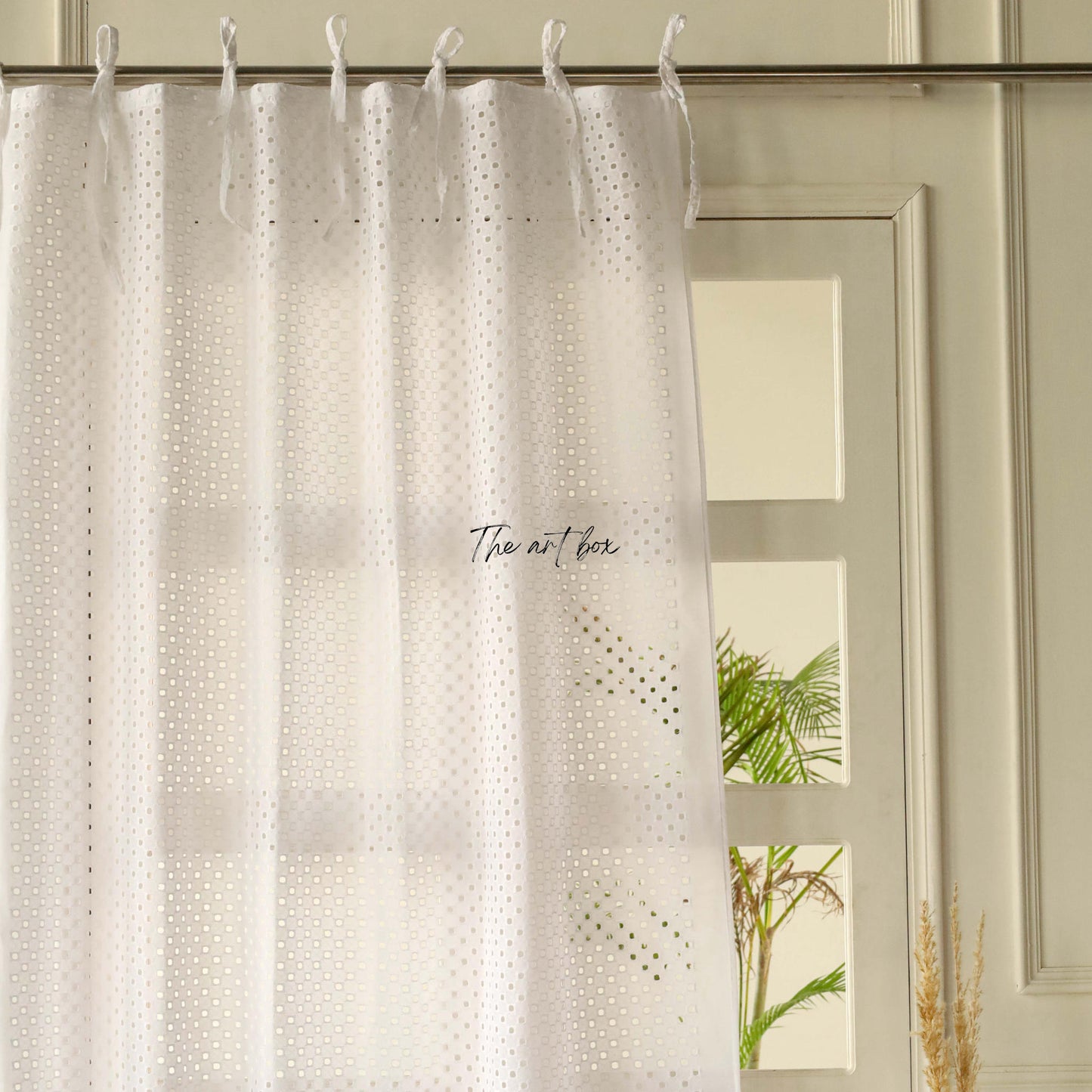 Pure White Cotton  Curtains - 2  Panel Set