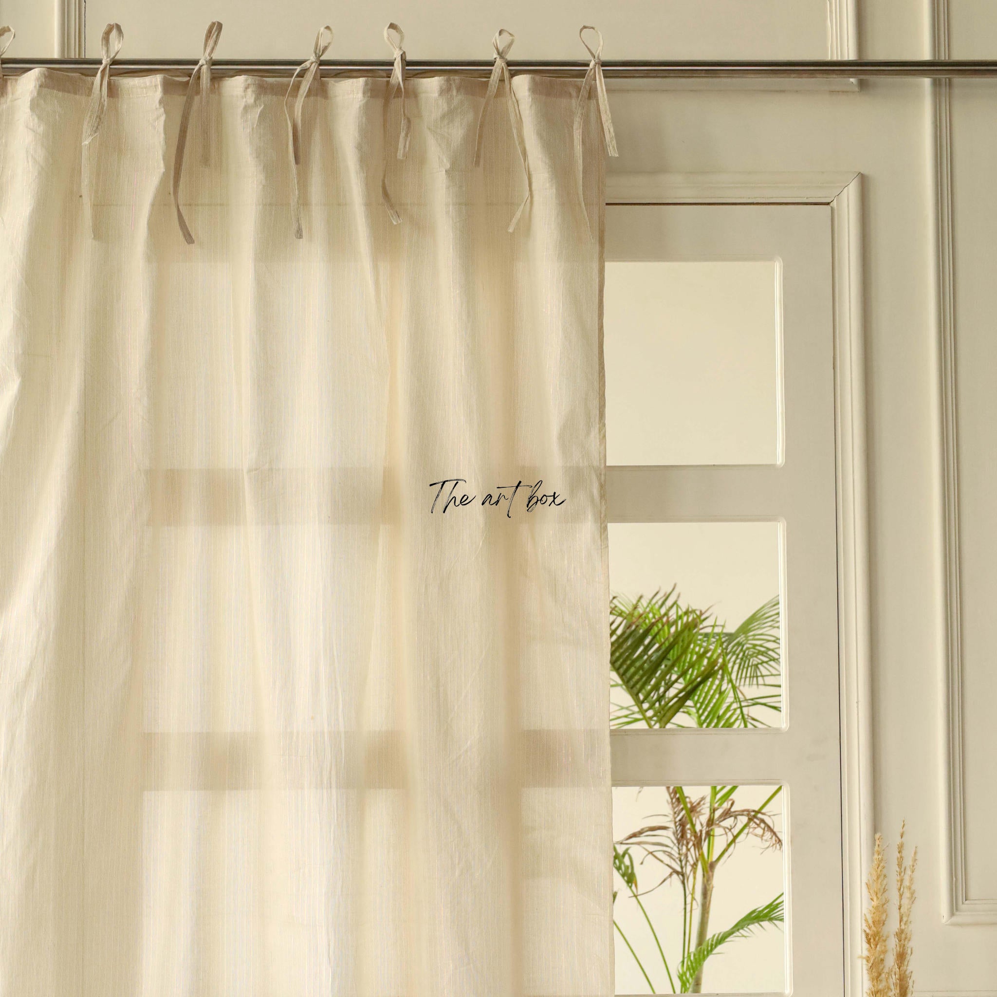 Beige Linen Striped Curtains - 1 Panel Set