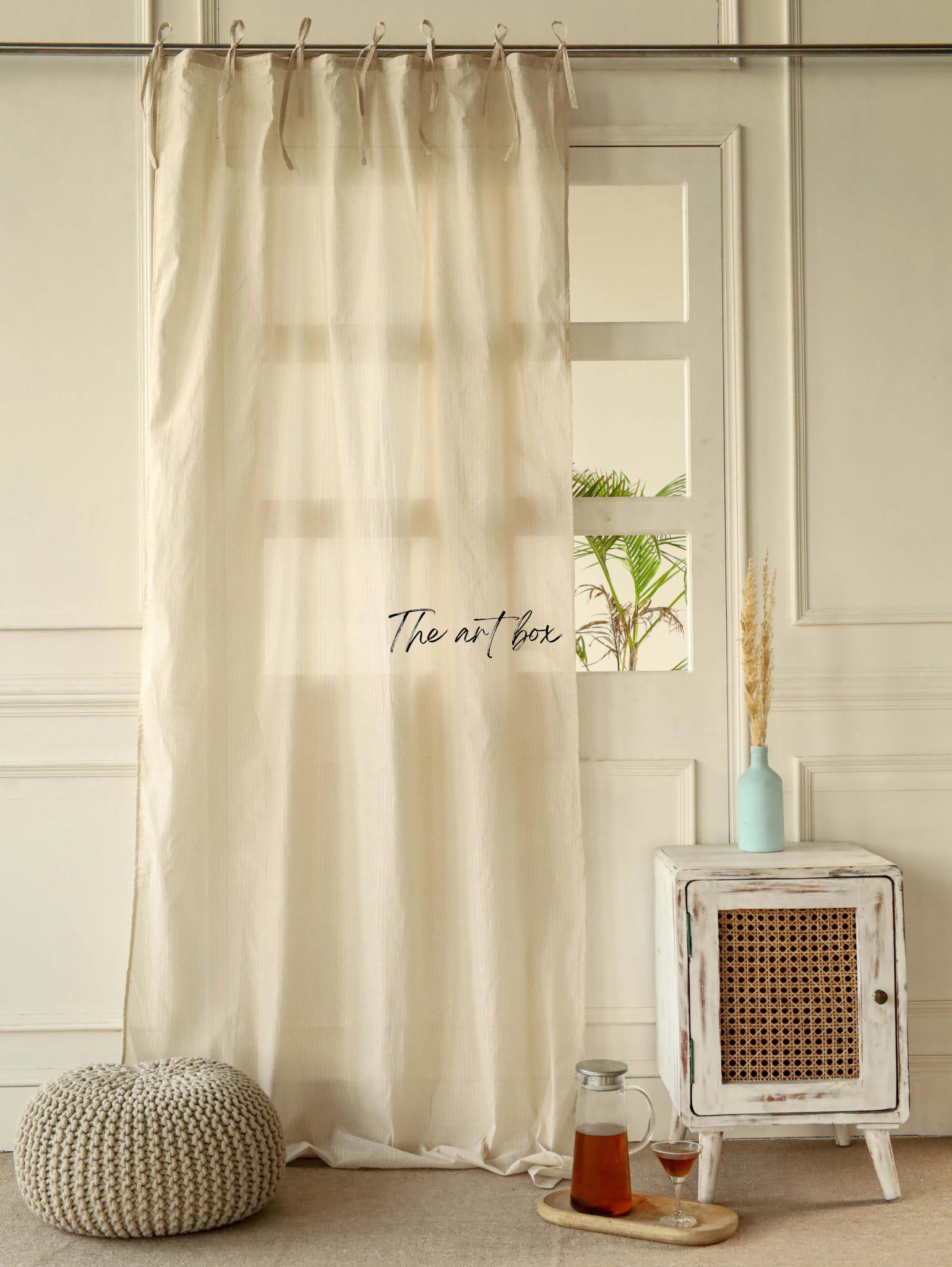 Beige Linen Striped Curtains - 1 Panel Set