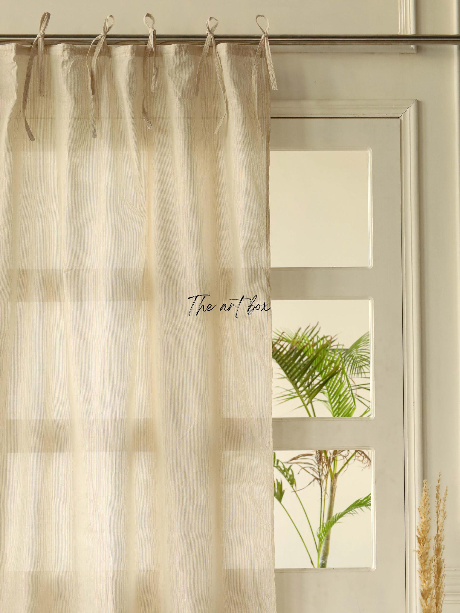 Beige Linen Striped Curtains - 1 Panel Set