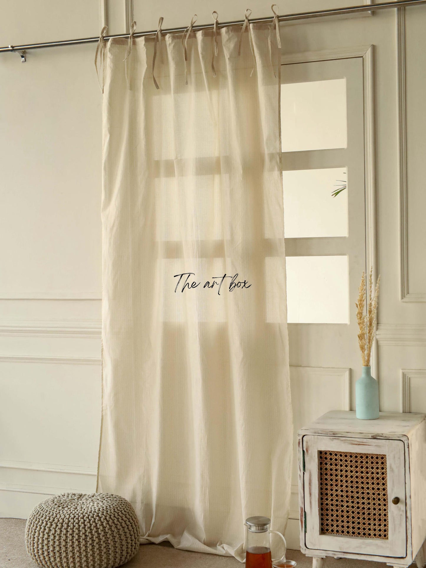 Beige Linen Striped Curtains - 1 Panel Set